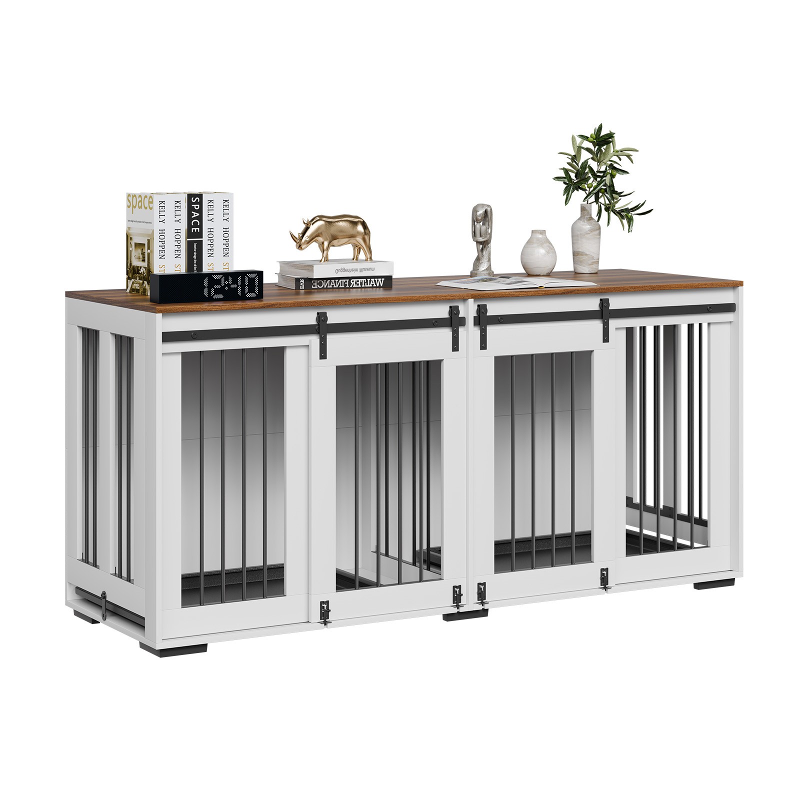 Dog Crate Furniture 72 in Indoor Wooden Dog Kennel with Tray Heavy Duty