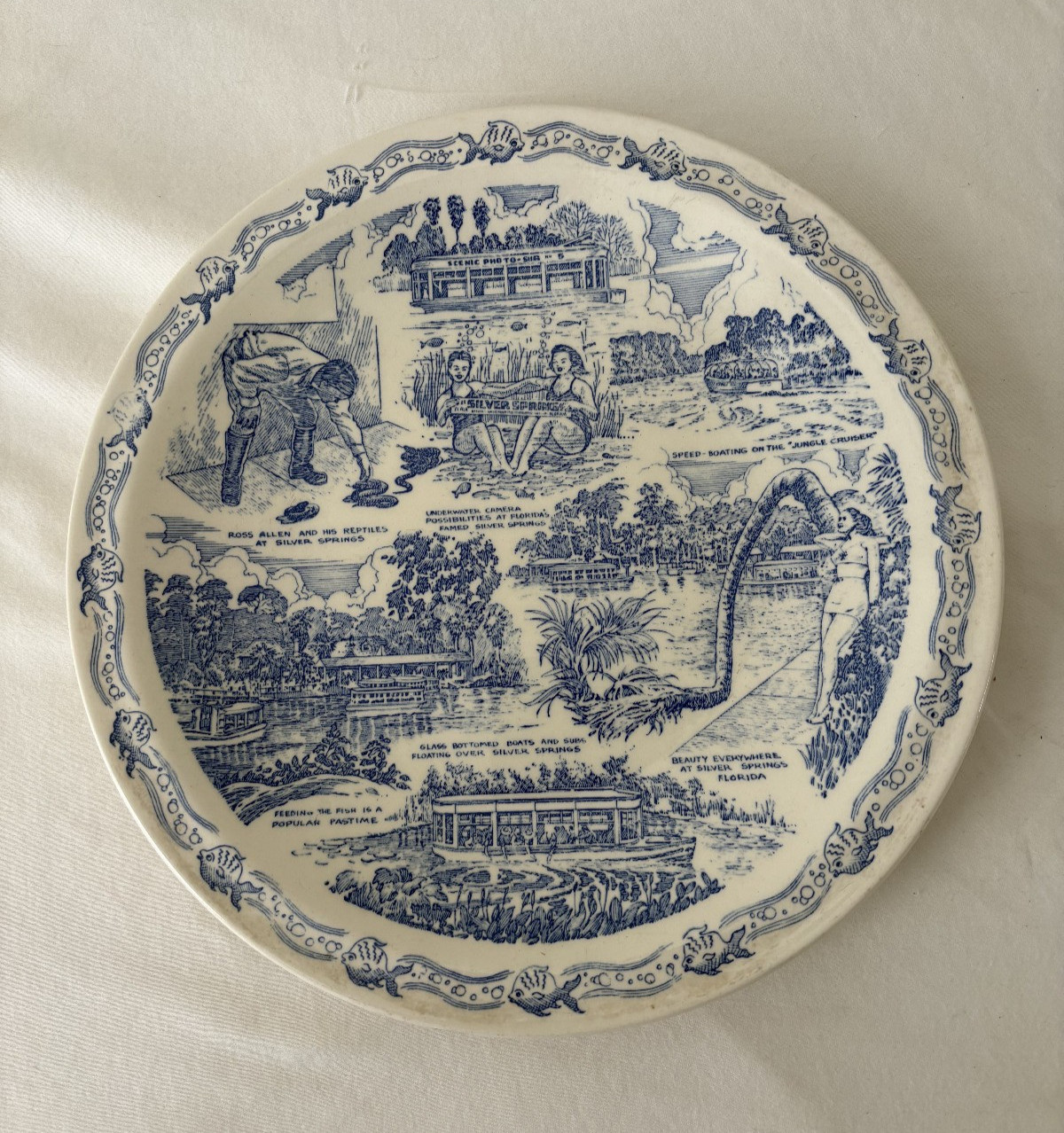 Silver Springs, Florida Rare Vintage Souvenir Plate By Vernon Kilns Exc. Cond.