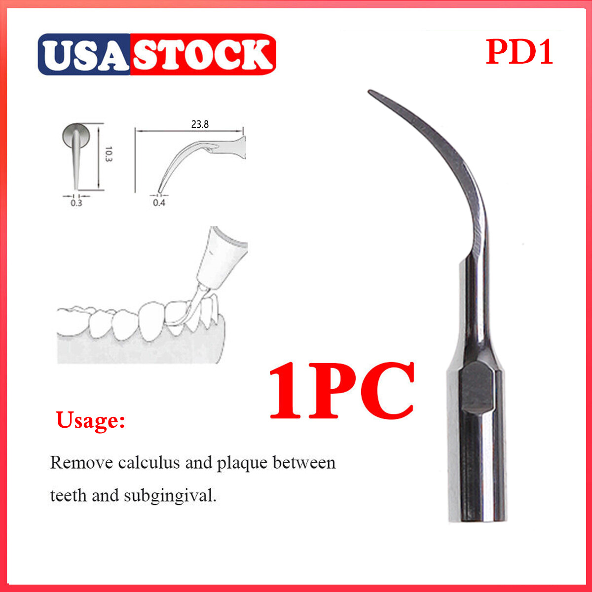 5-50*Dental Ultrasonic Piezo Scaler Tip P1 PD1 fit EMS Woodpecker DTE SATELEC st