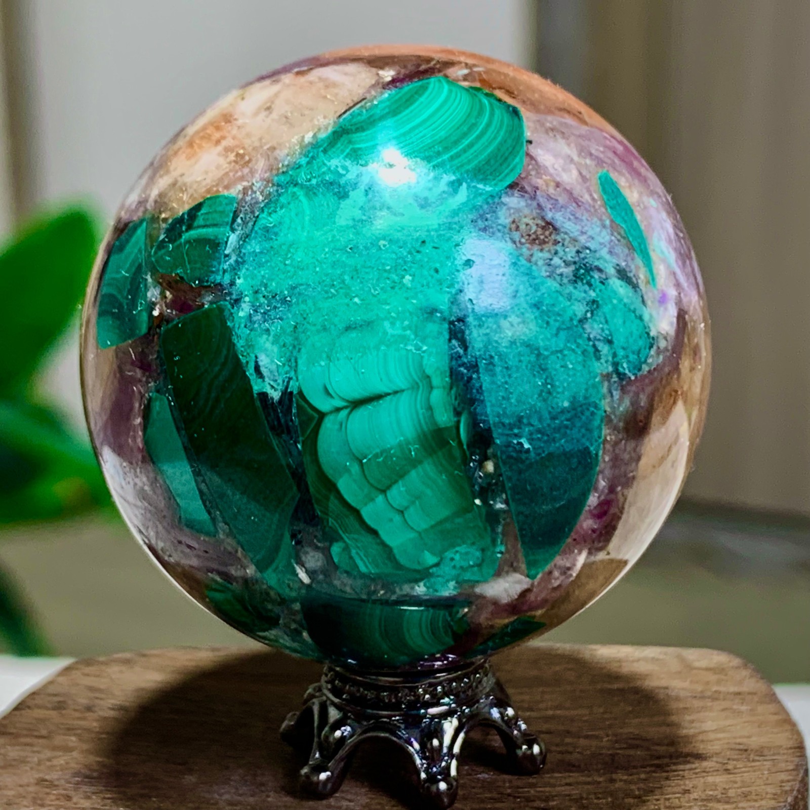 91G Newly discovered rare malachite purple mica symbiotic sphere restoration