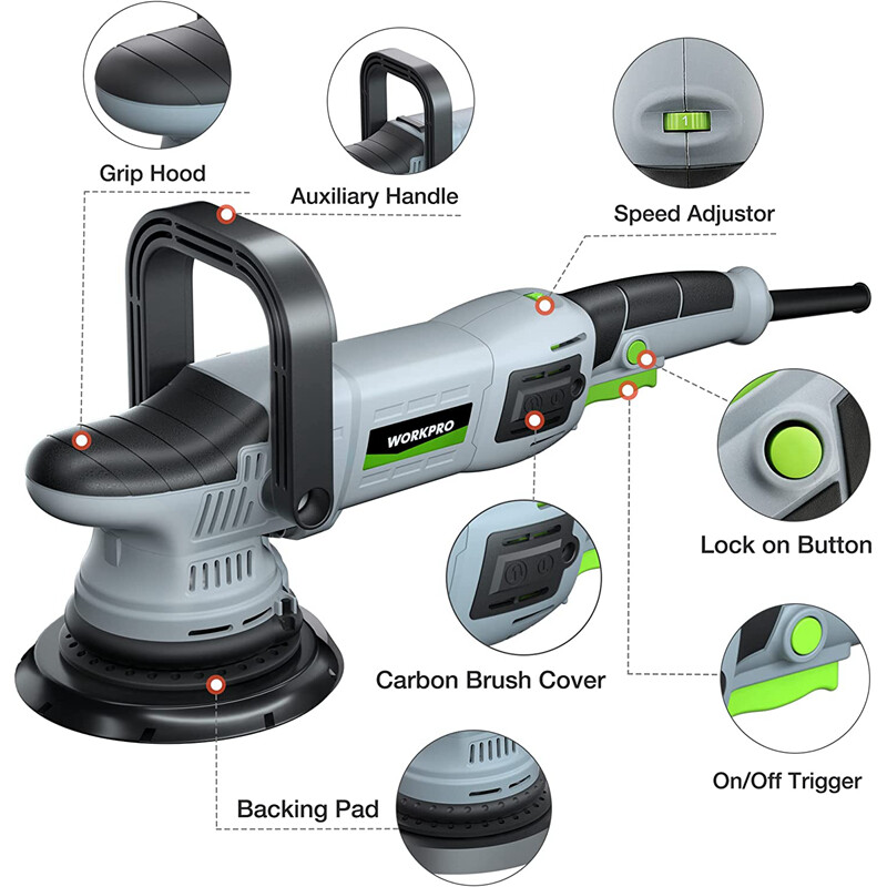 WORKPRO 6" 1080W Buffer Polisher Dual Action Orbital Polish Set 6 Variable Speed