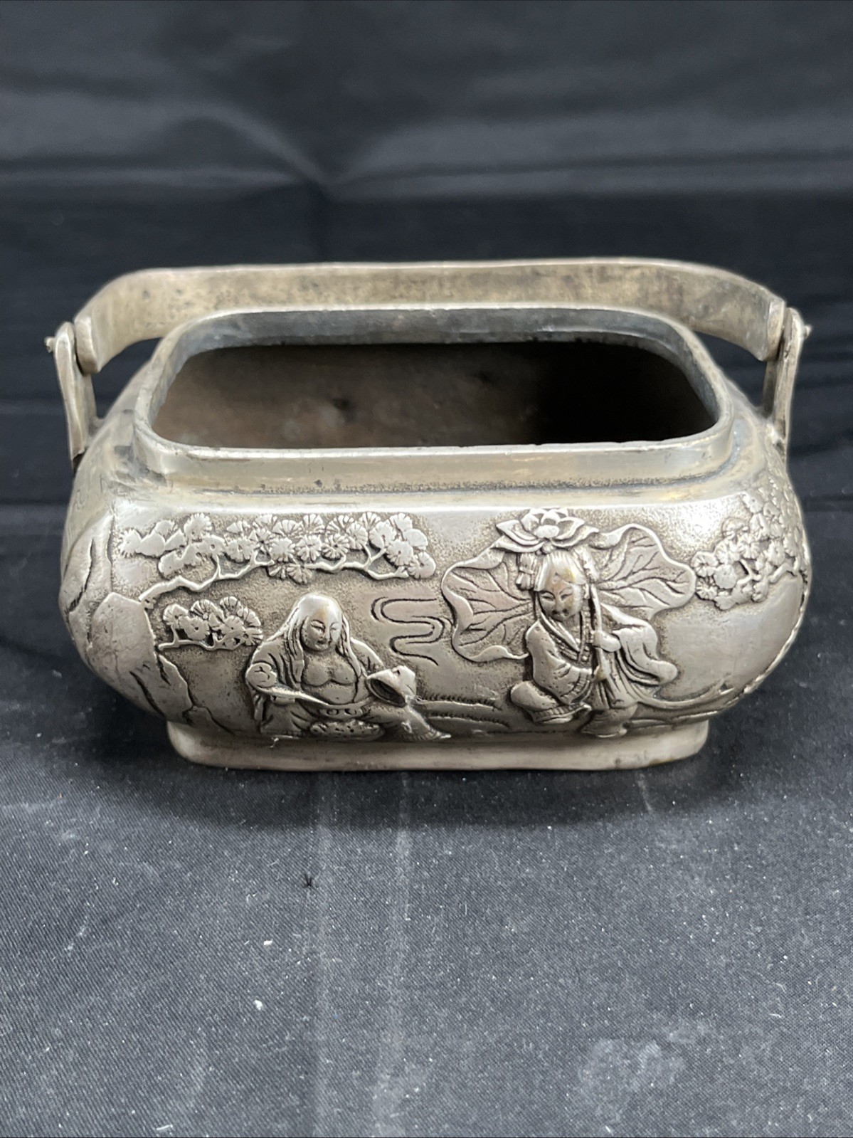 5.6"Chinese Buddhism Pure copper Gilt silver Fine carving [Crane] Incense burner