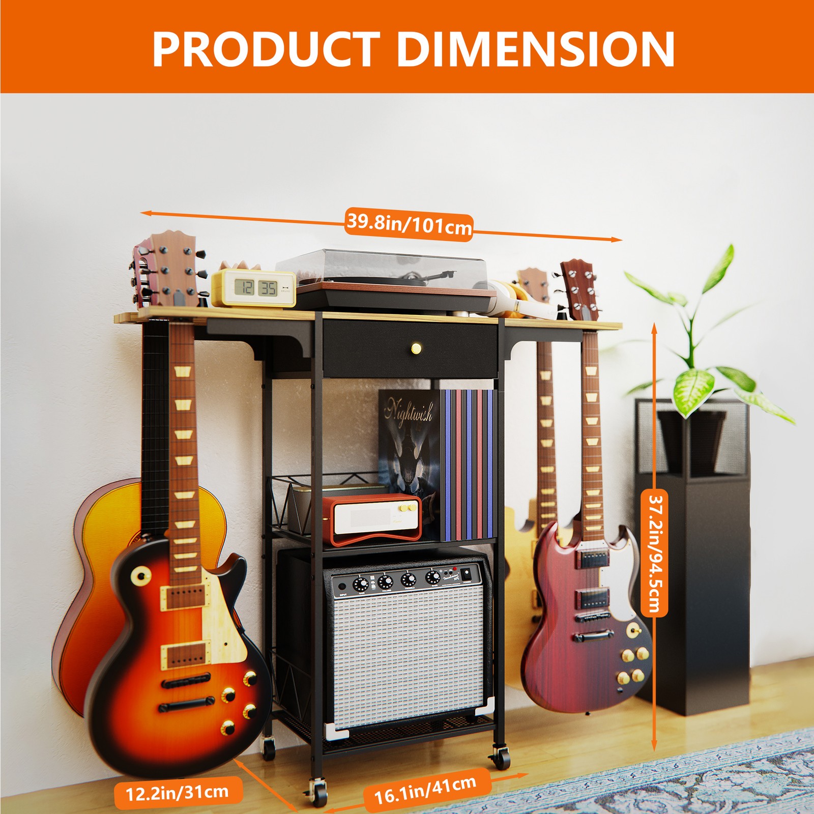 3-Tier Multi Guitar Stand with 4 Guitar Holder & Wheel,3-In-1 Floor Guitar Rack