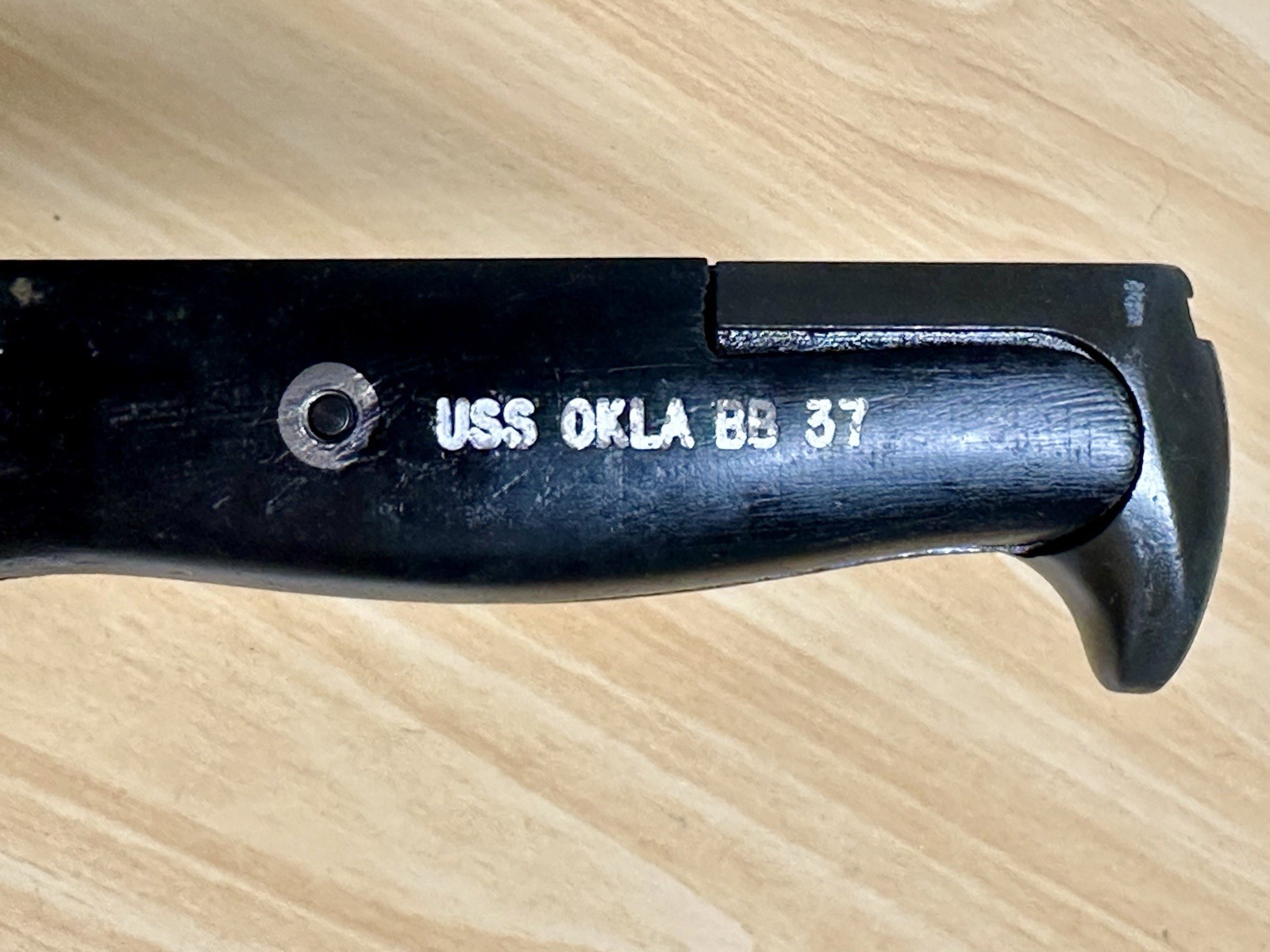 Pre-WWI US M1905-E1 10” Bayonet SA 1909 Springfield Armory Marked USS OKLA BB 37