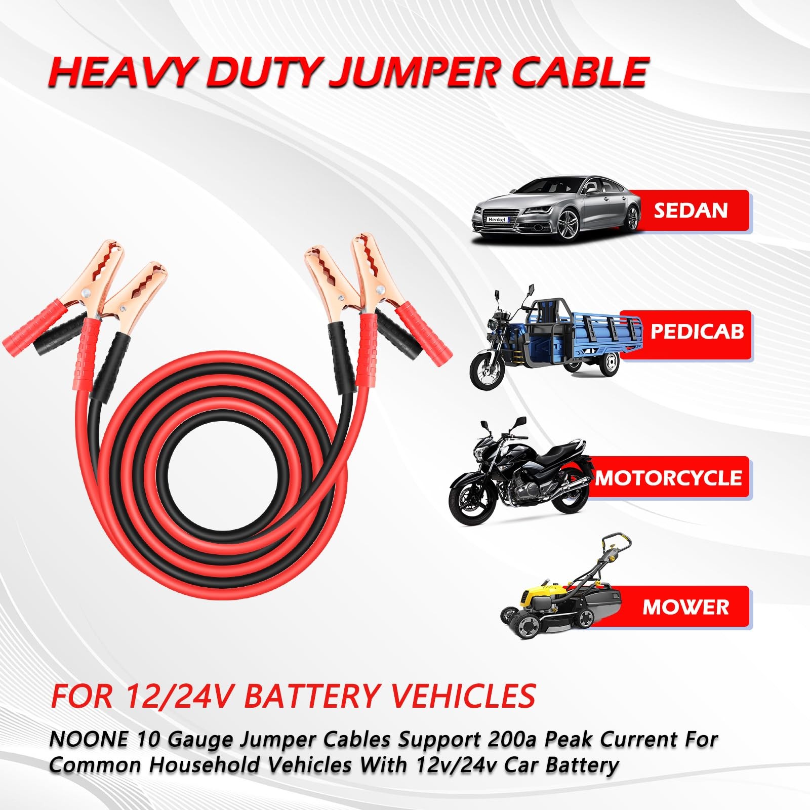 NOONE Jumper Cables for Car Battery, Heavy Duty Automotive Booster Cables for