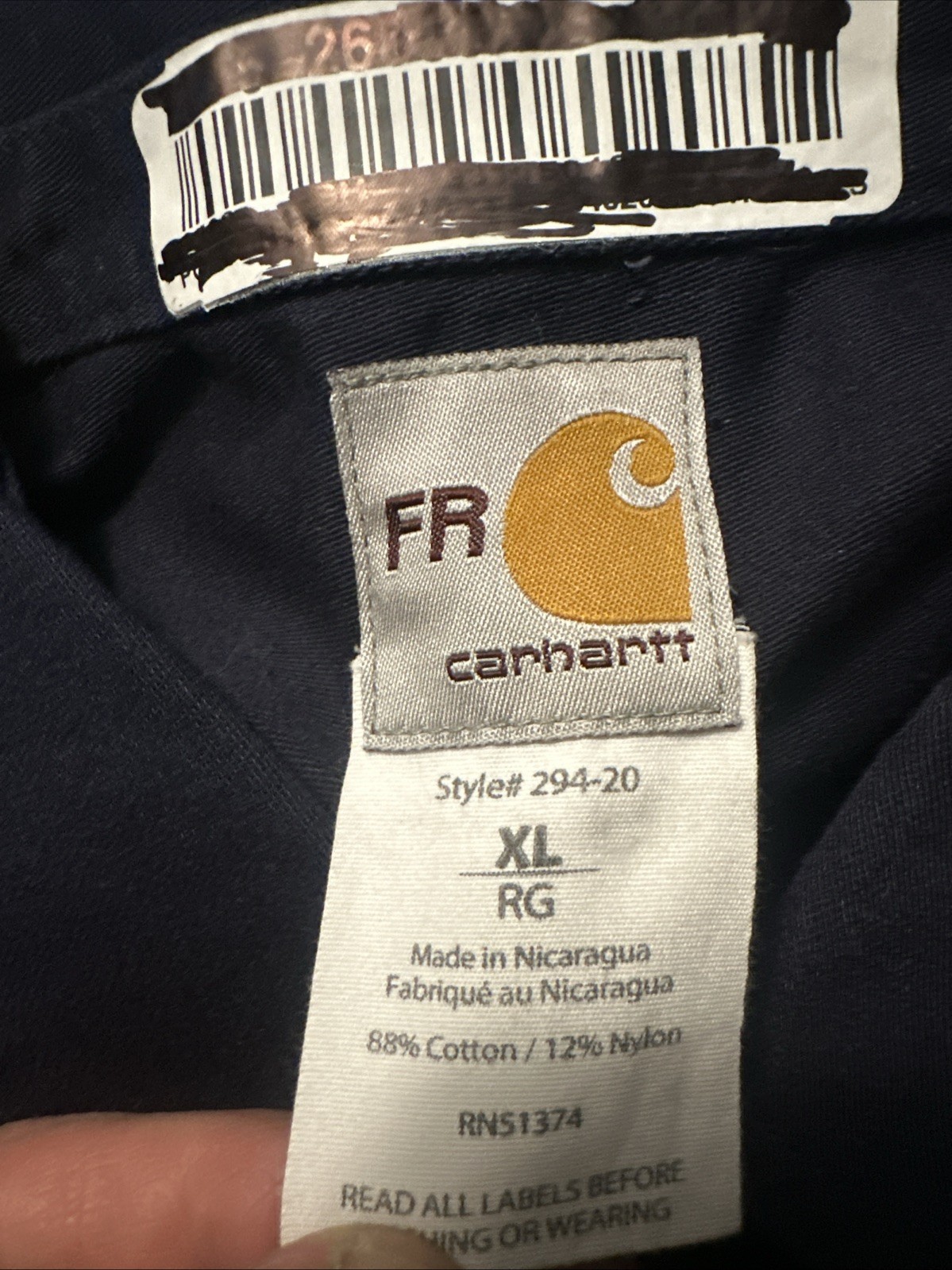 2 Carhartt FR Button Down Cotton Work Shirts Large RG Navy