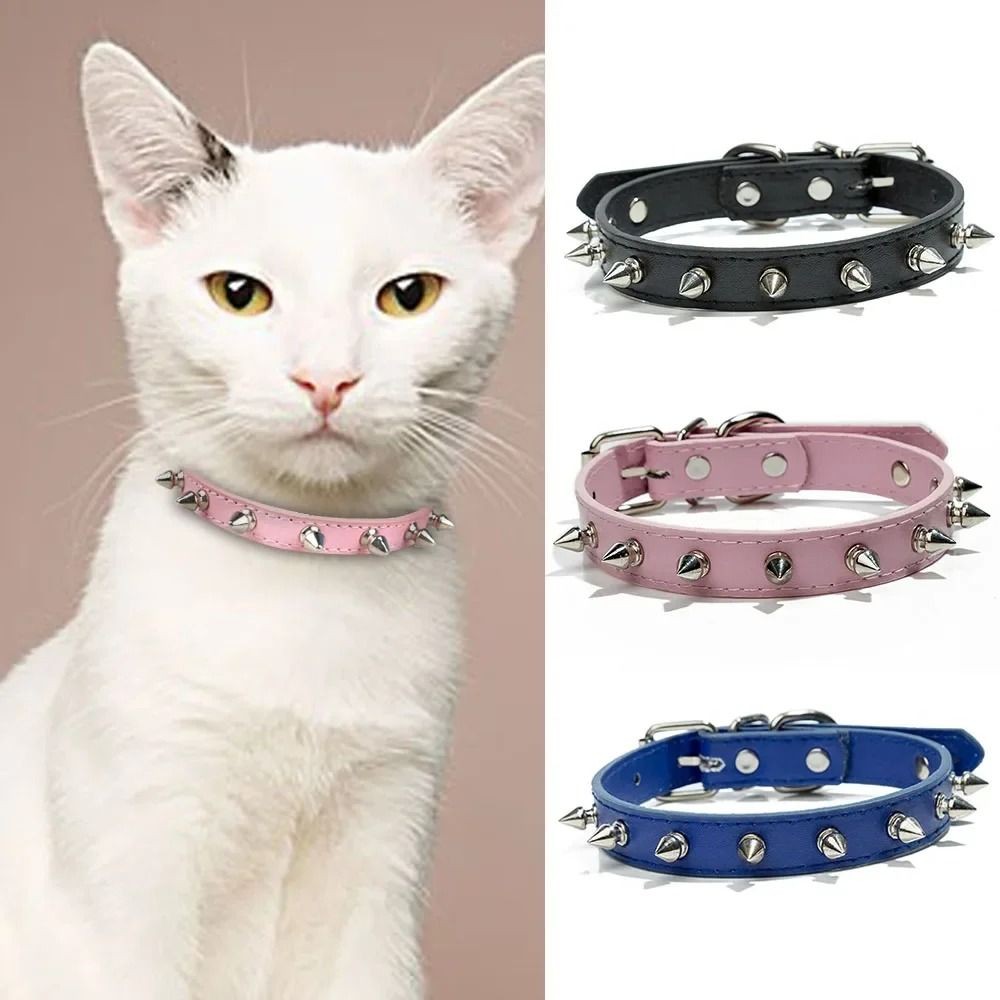 Cat Dog Collar Leather Spiked Studded Collars For S/M/L/XL Colorful Pet Necklace