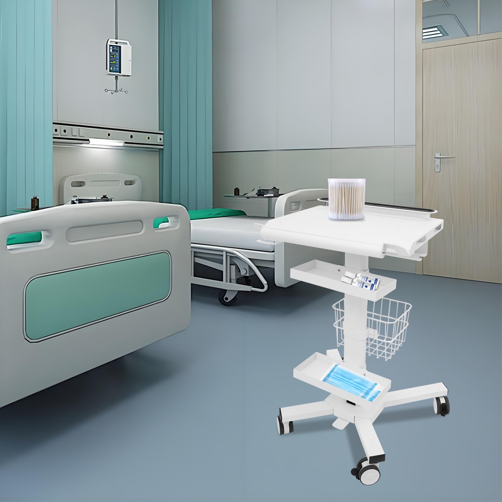 Medical Laptop Workstation Cart Dental Medical Cart Trolley w/ Scanner Holder