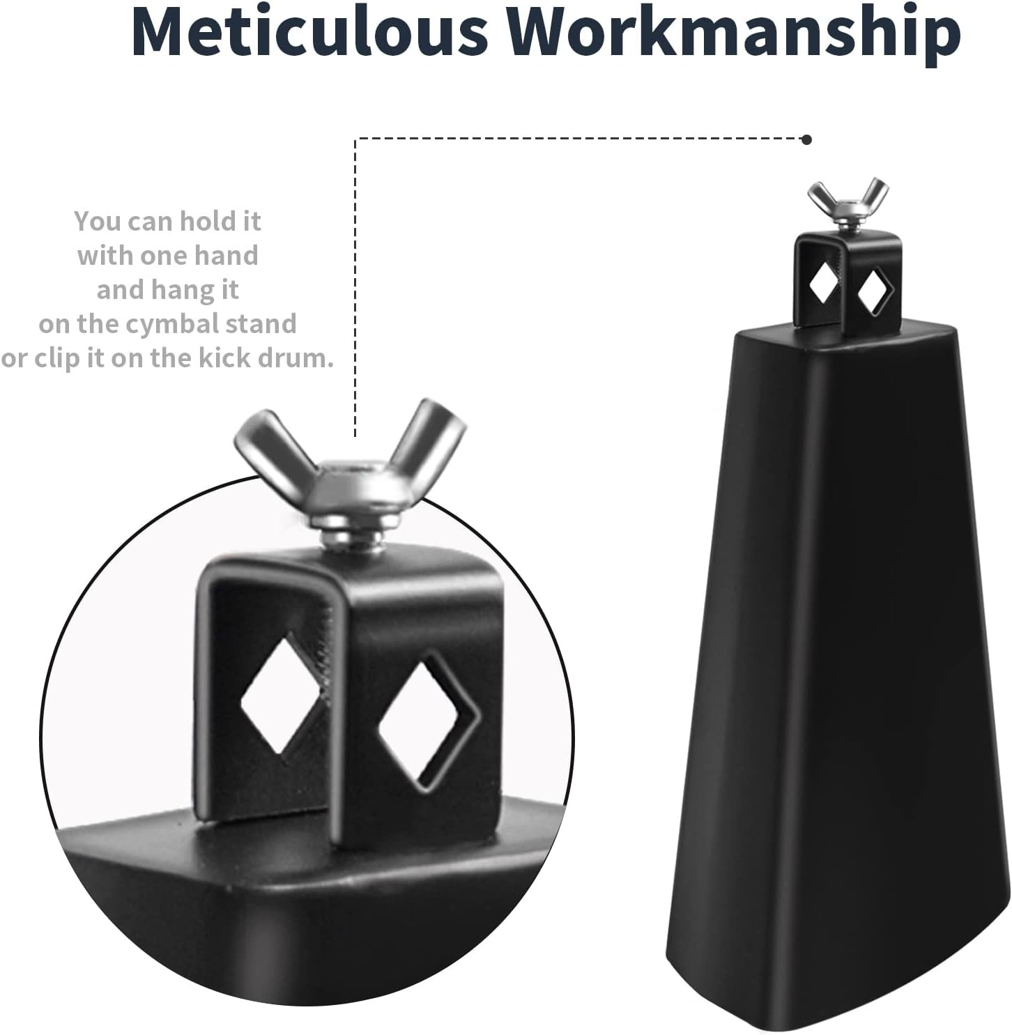 Soulmate Cowbell Instrument for Drum Set 8 Inch Metal Steel Cow Bell Noise Maker