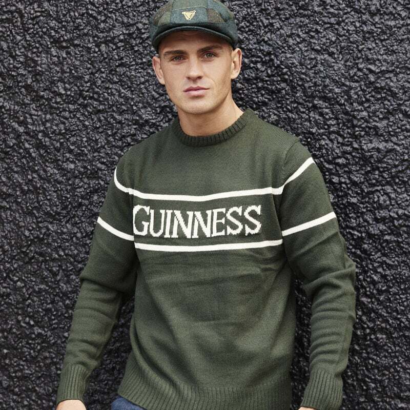 Guinness Men's Sweater Bottle Green Irish Crew Neck Knitted Pullover