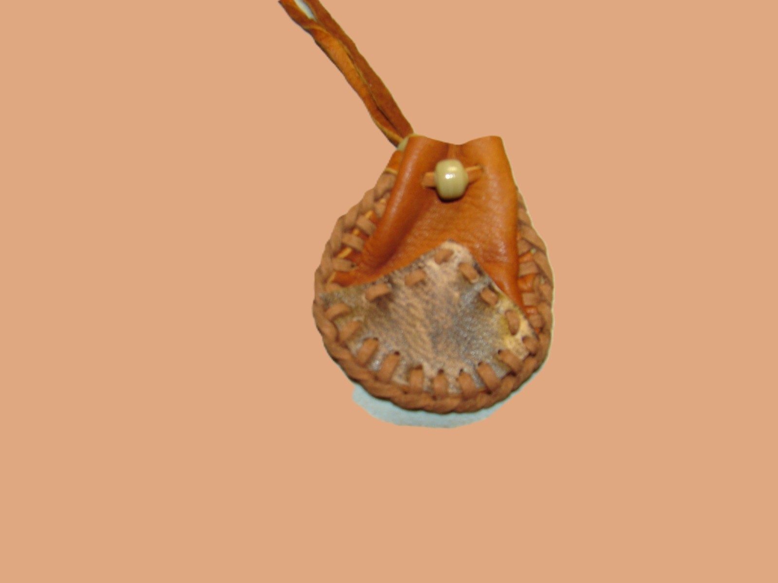 Native American Deerskin Leather Medicine Bag, Traditional Necklace Pouch, 2"