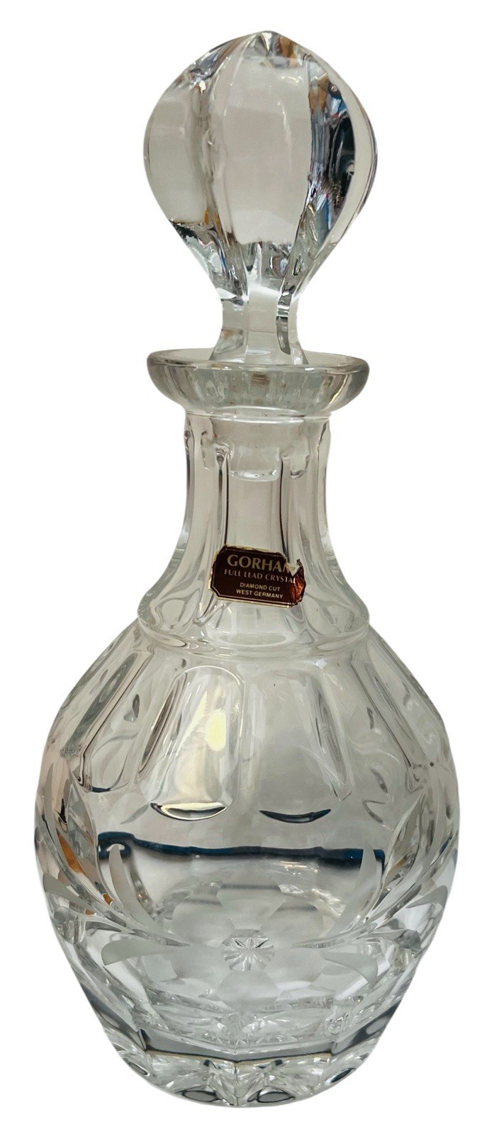 VTG Gorham Full Lead Crystal Whiskey Decanter Floral Diamond Cut West Germany