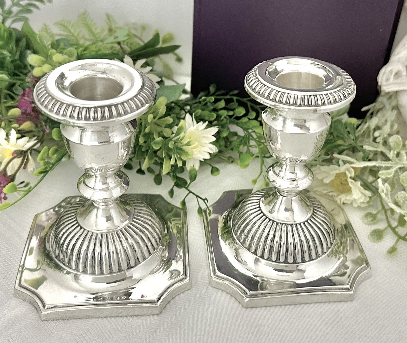 Sterling Hunt Silver Georgian Reproduction Sterling Candlesticks Candle Holders