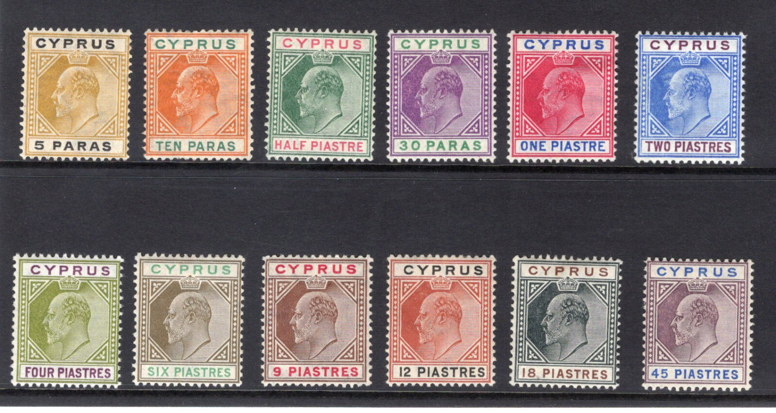 1904-1910 Cyprus. SC#48-59. SG#60-71. Mint, Lightly Hinged, VF.