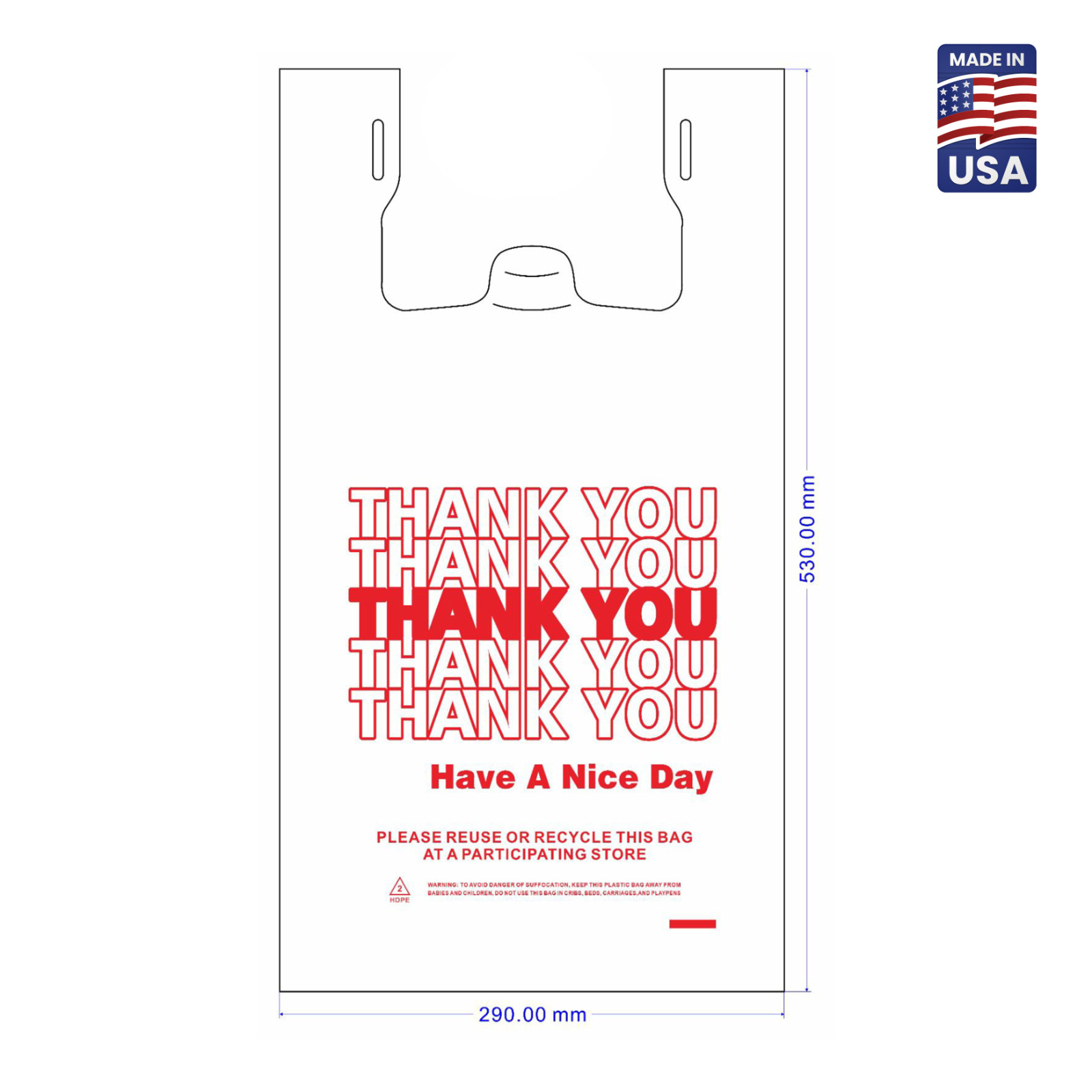Thank You Plastic T-Shirt Bags 11.5x6.5x21 for Grocery Retail Shopping 100 pack
