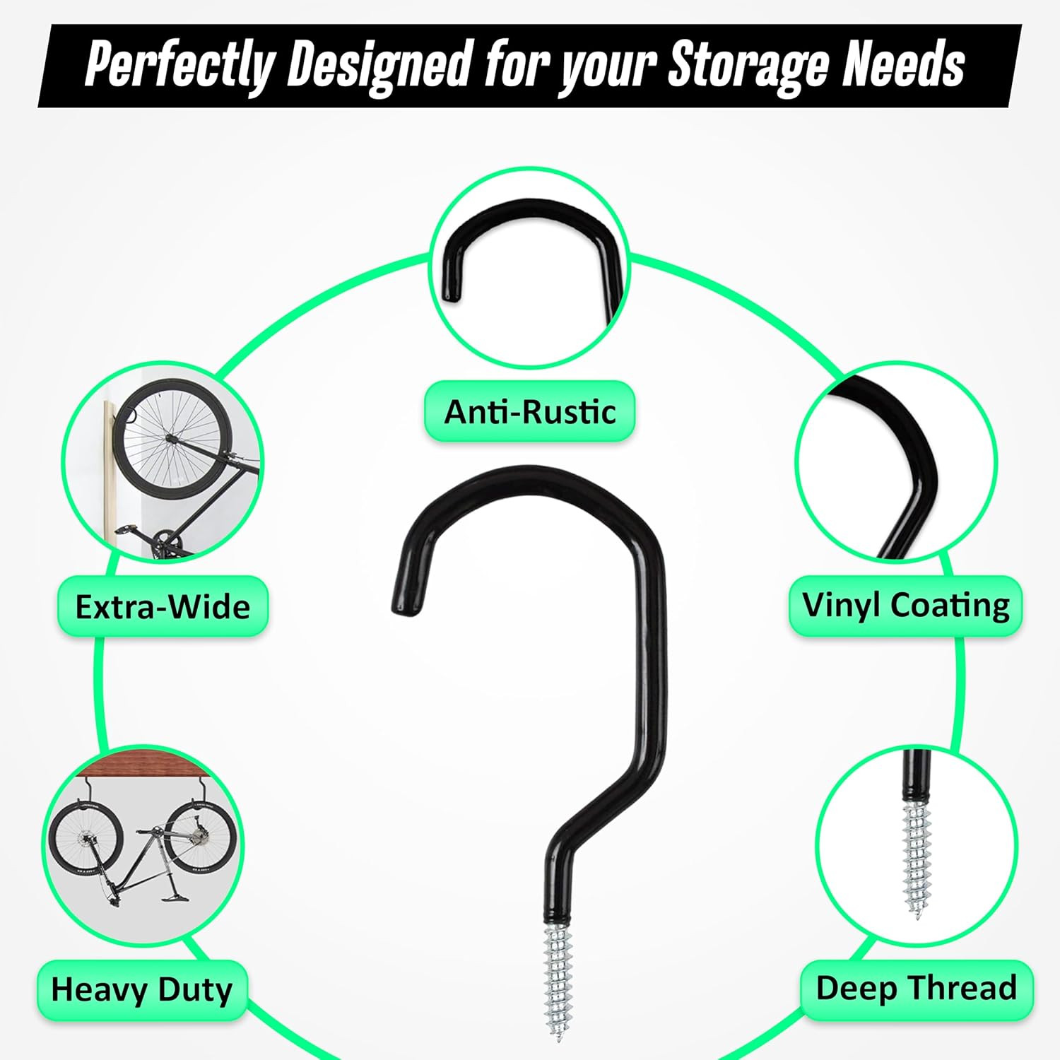 6 Pack Heavy Duty Garage Bike Storage and Utility Hooks-5.7 Inches for Garage