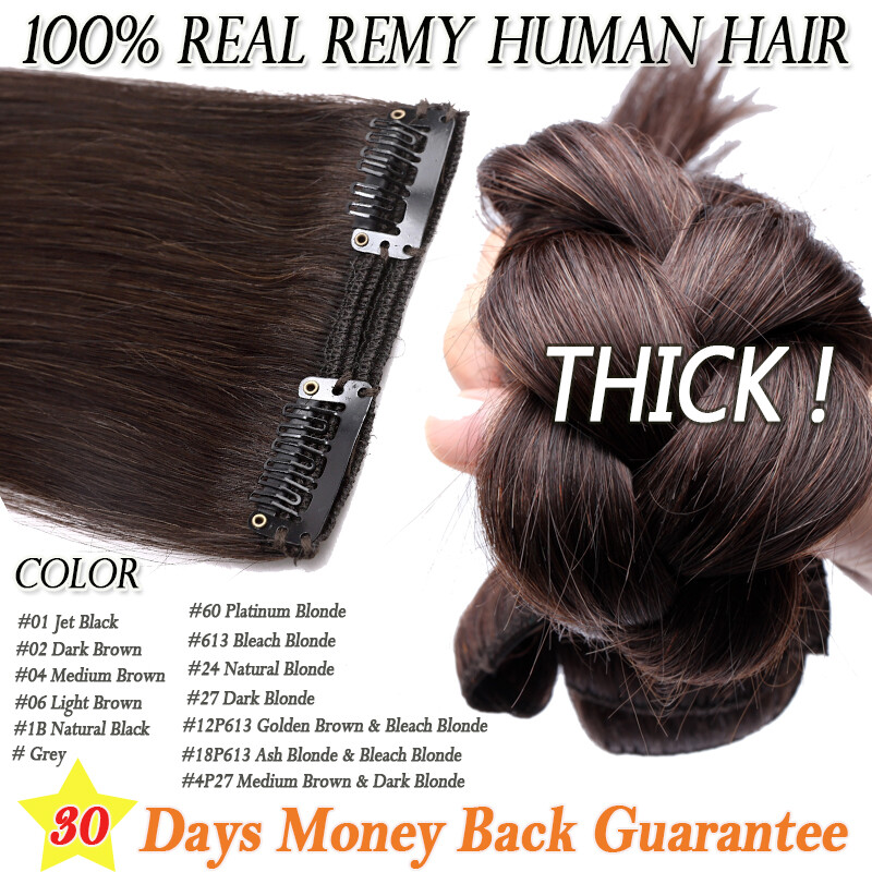 Thick Double Weft Clip In Real Remy Human Hair Extensions Full Head Highlight US