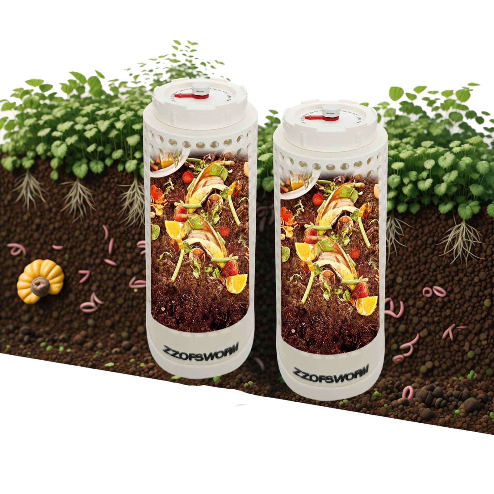 Inground Worm Farm Compost Bin Outdoor with Time Pointer for Small, white