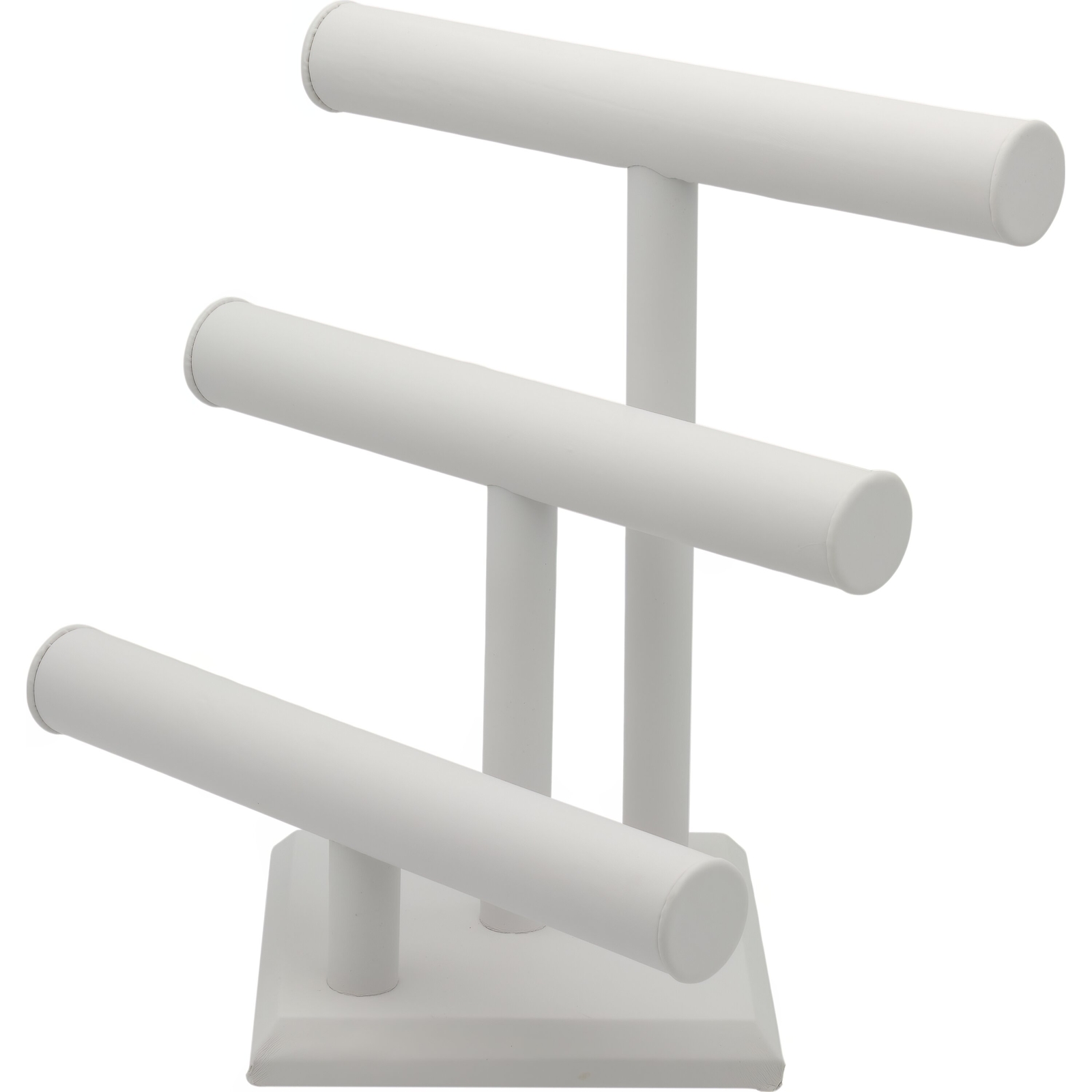 12" x 12" White Faux Leather Triple Tier T-Bar Bracelet Chain Display 3/4" 2 Pcs