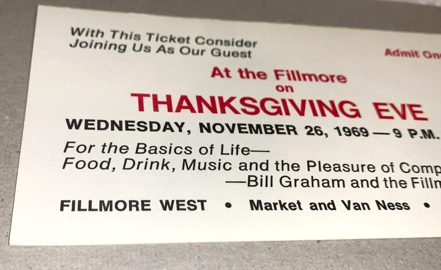 BILL GRAHAM 1969 PRIVATE PARTY CONCERT TICKET FILLMORE WEST San Francisco CA USA
