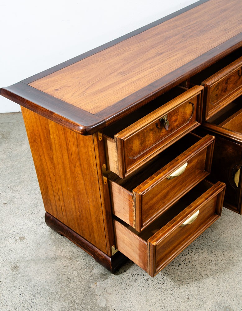 Mid Century Modern Dresser Credenza Walnut 9 Drawer Wood Brass Handle Mcm