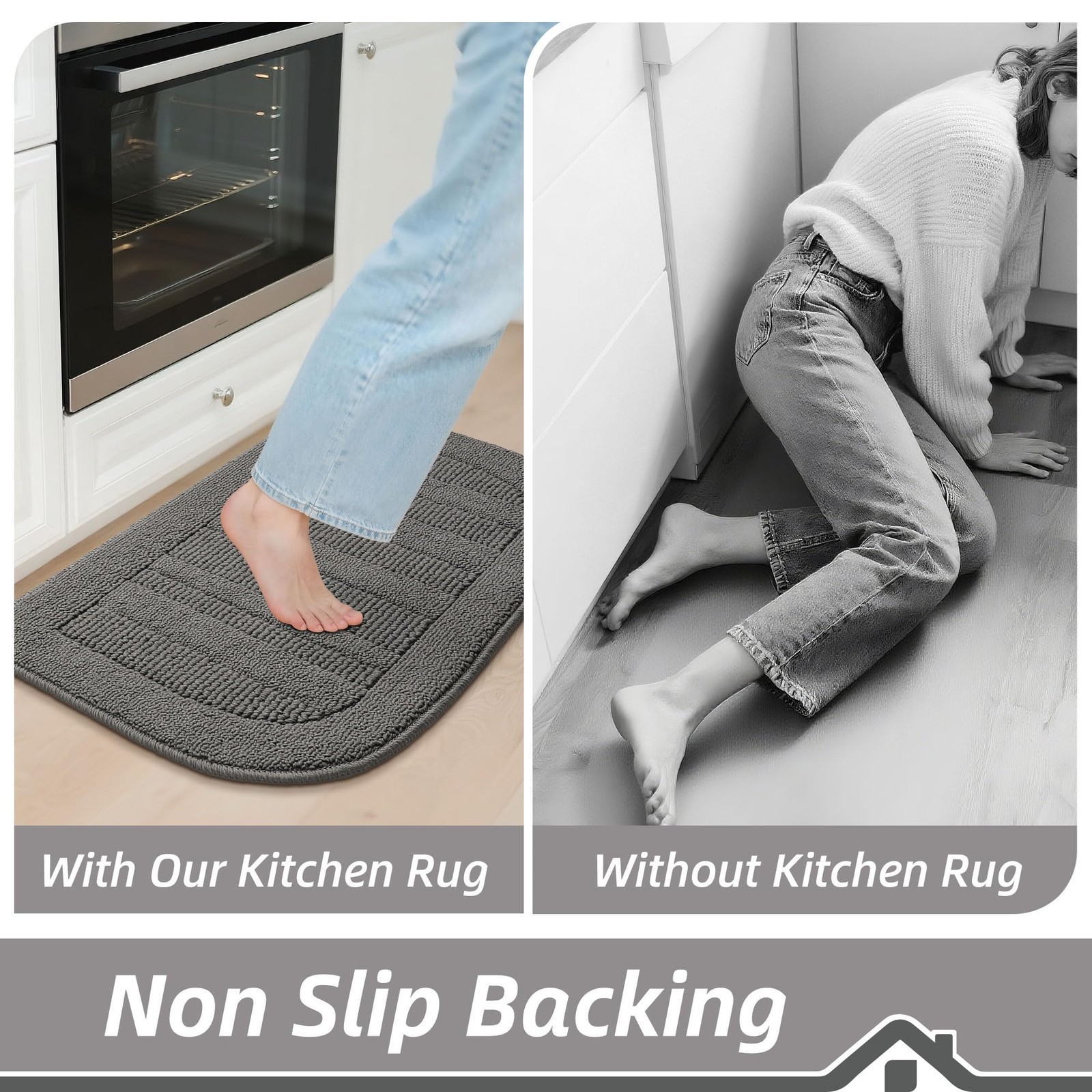 BEQHAUSE 30x18 Inch Kitchen Rug Mat Durable 18"X30" + 18"X30", Grey