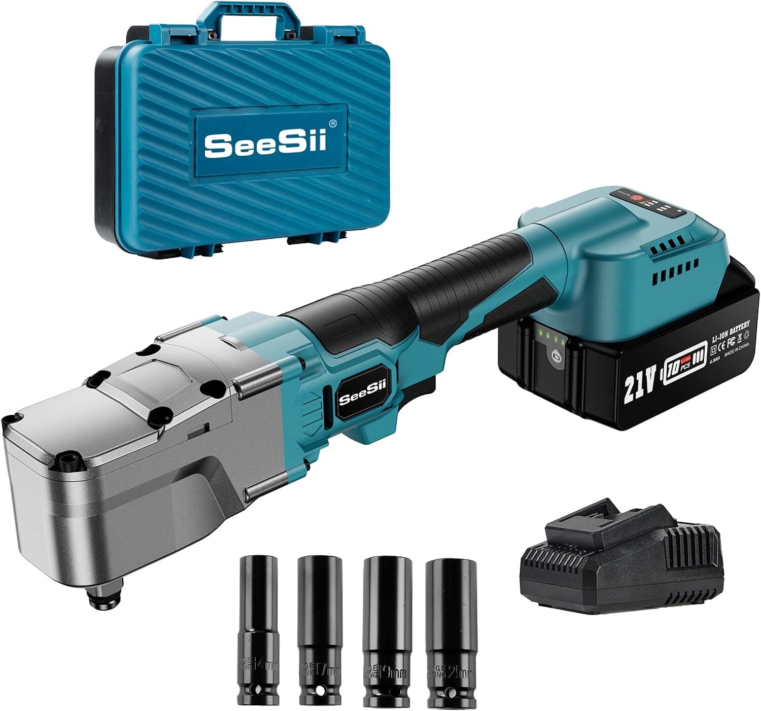 Seesii Cordless 1/2" Right Angle Impact Wrench Kit w/ 2*Batteries 220Ft-lbs tool