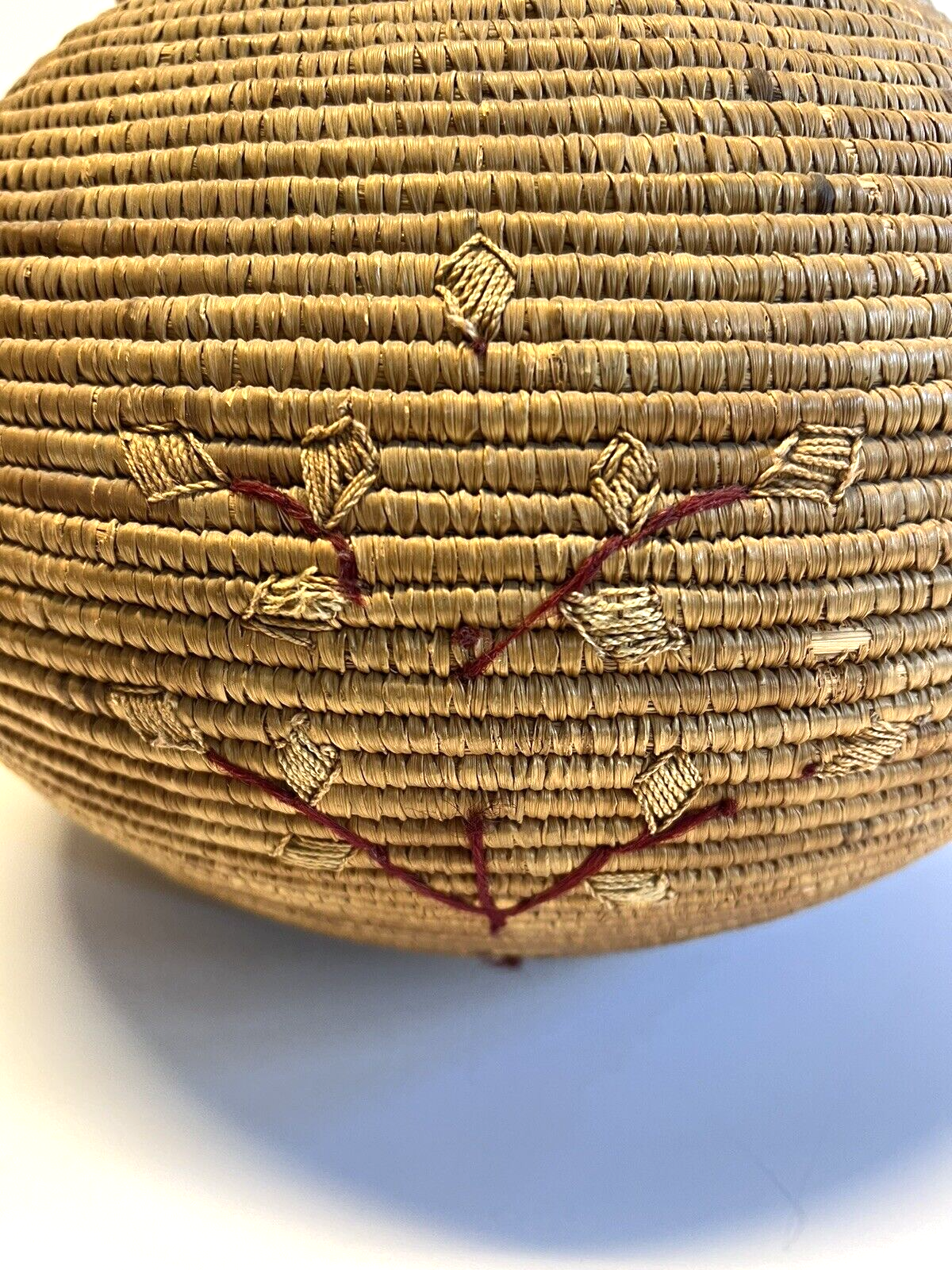 Native American Alaskan Indian Inuit Basket; Embroidery; Large; Late 1800's
