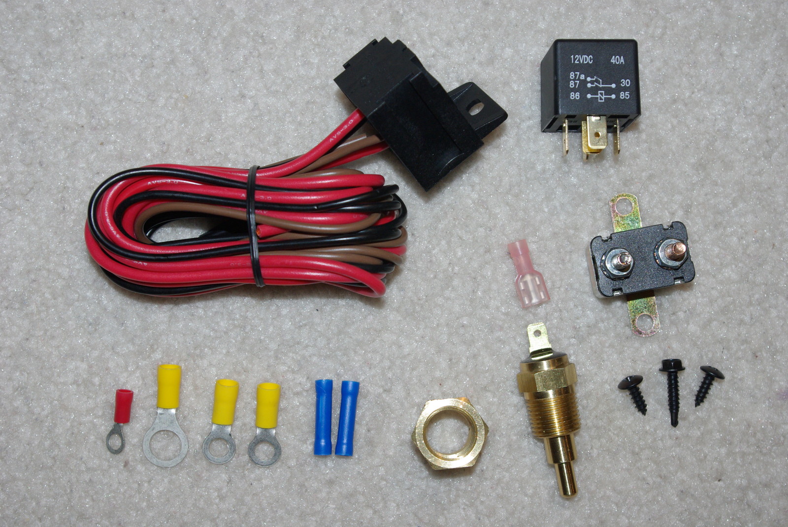 ELECTRIC FAN COMPLETE WIRING INSTALL KIT THERMOSTAT 40 AMP RELAY 185° SBC BBC