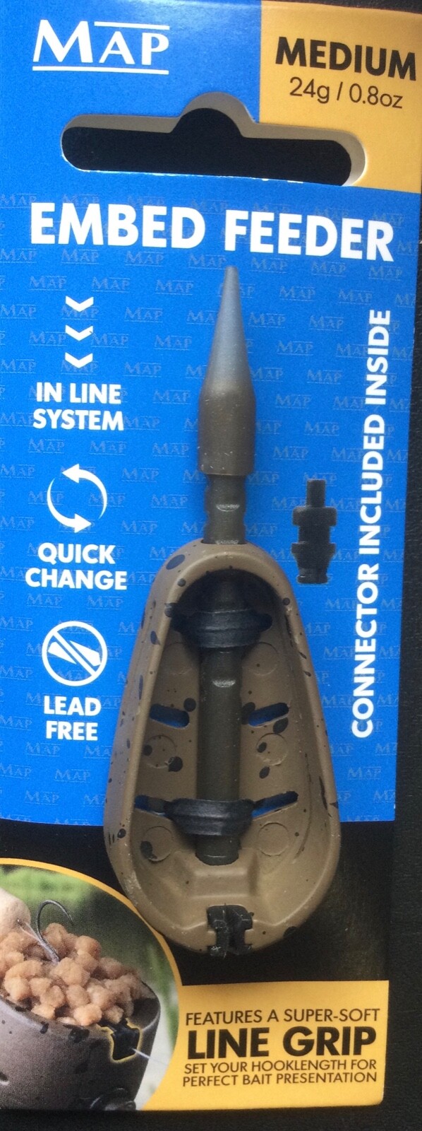 MAP FISHING EMBED INLINE FEEDER WITH LINE GRIP FEATURE