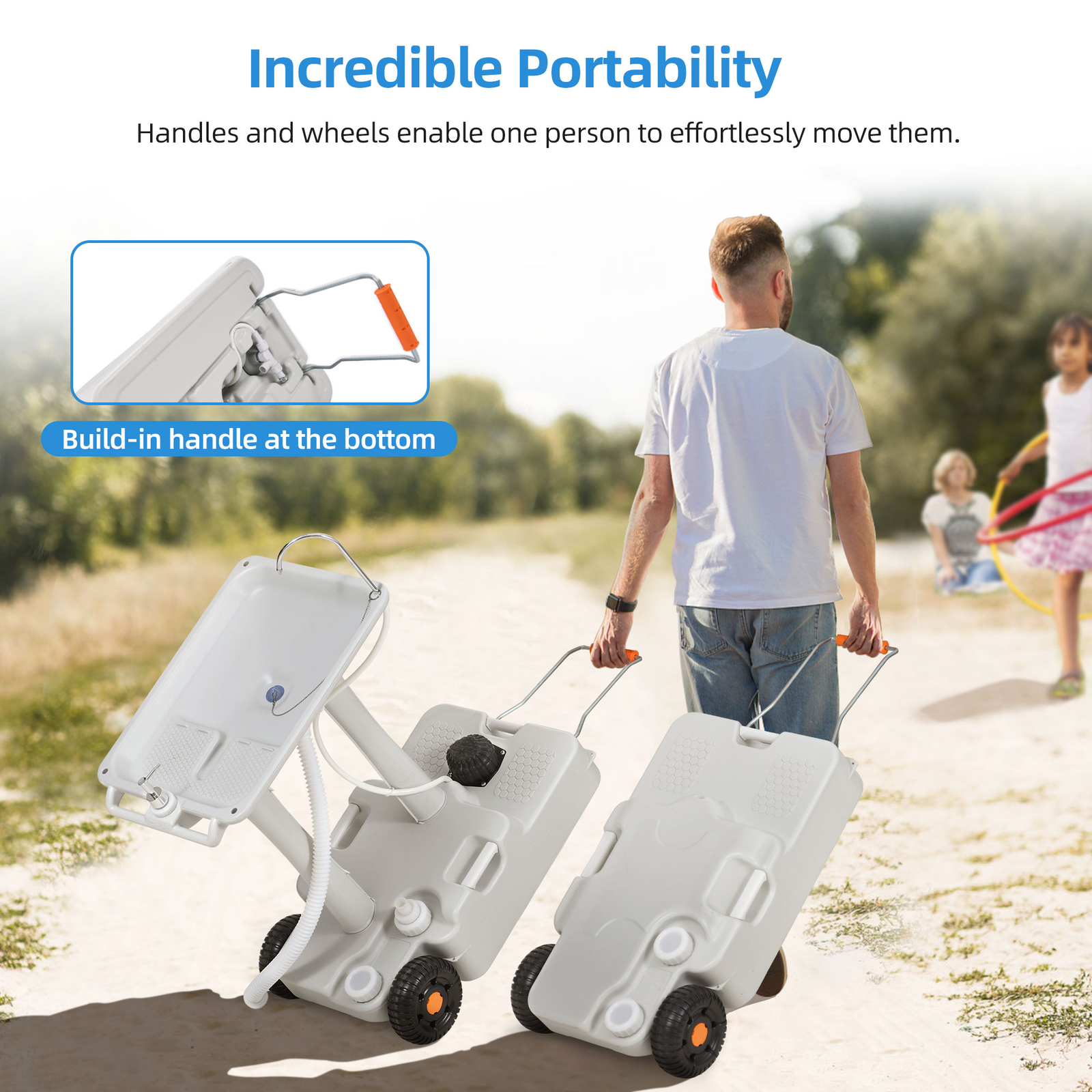 30 L Portable Wash Sink Camping Washing Station Hand Wash Basin Stand w/ Wheels