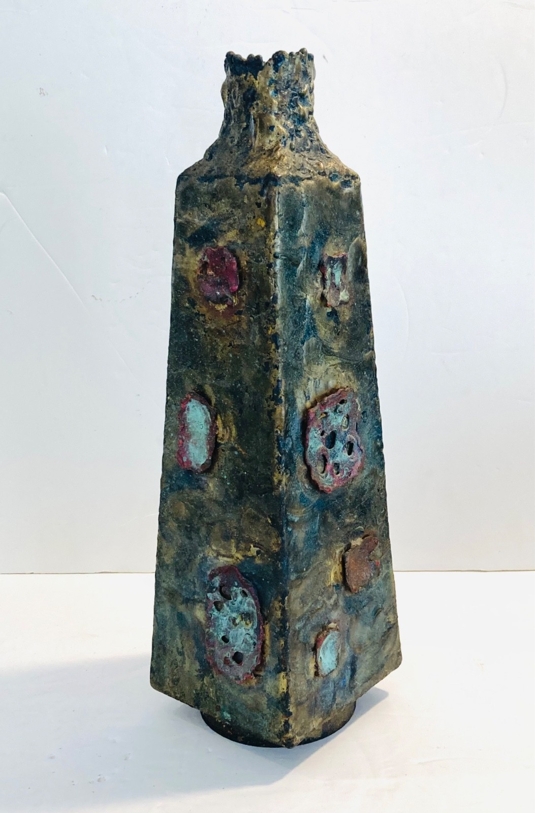 Beautiful MCM Metal Brutalist Bronze Vase Handmade Sculpture