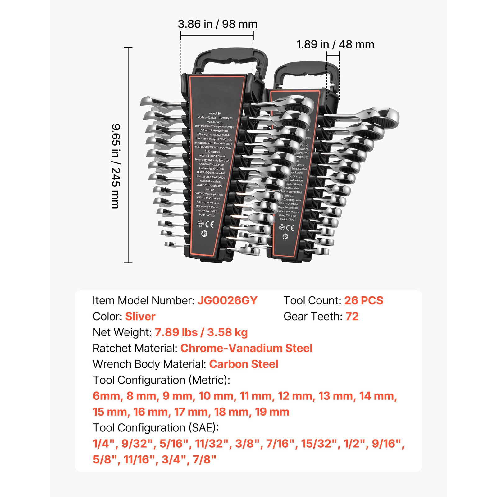 Uimoso 26-Piece Ratcheting Wrench Set for SAE and Metric Repairs