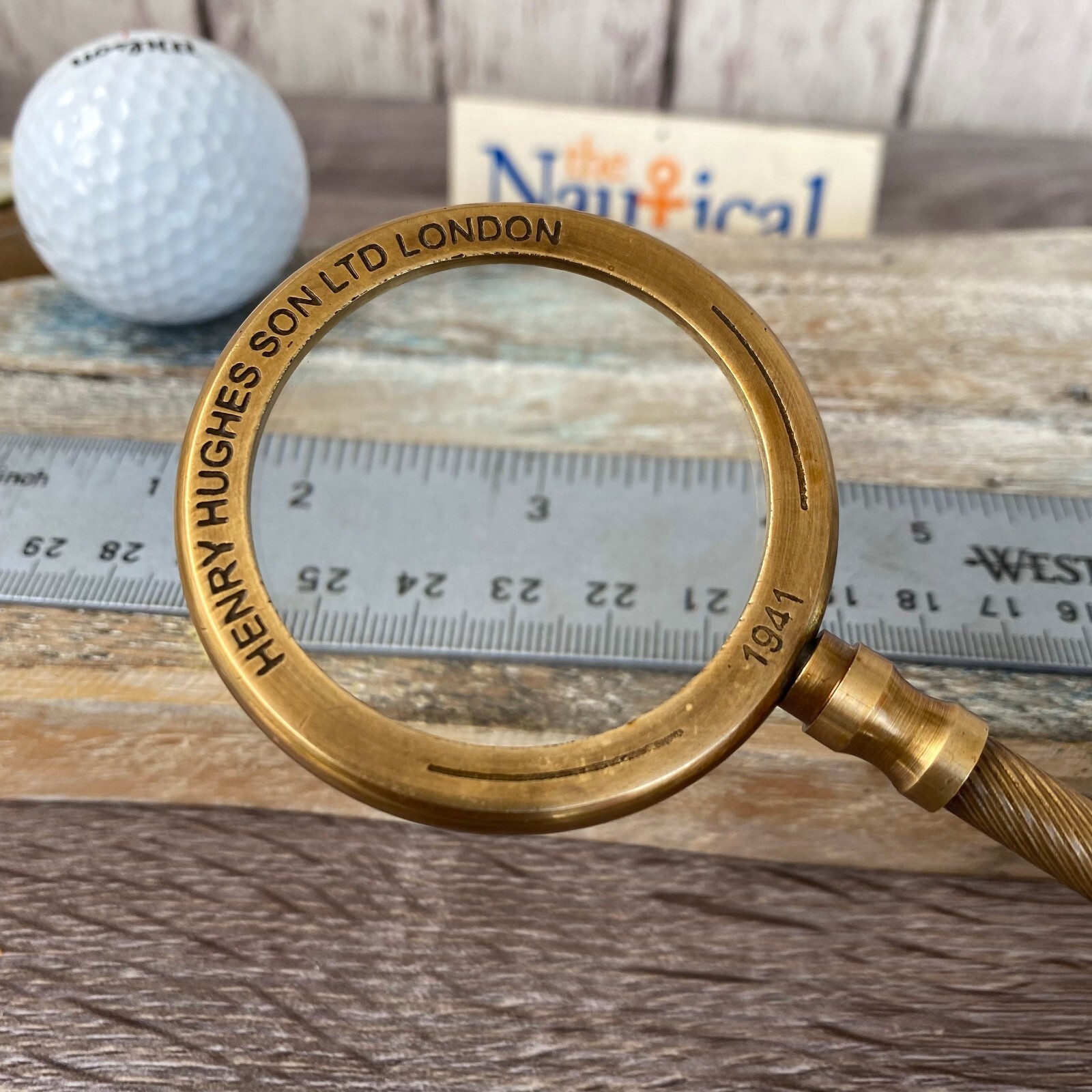 5.5" Brass Magnifying Glass - Antique Finish Hand Held Magnifier - Vintage Style