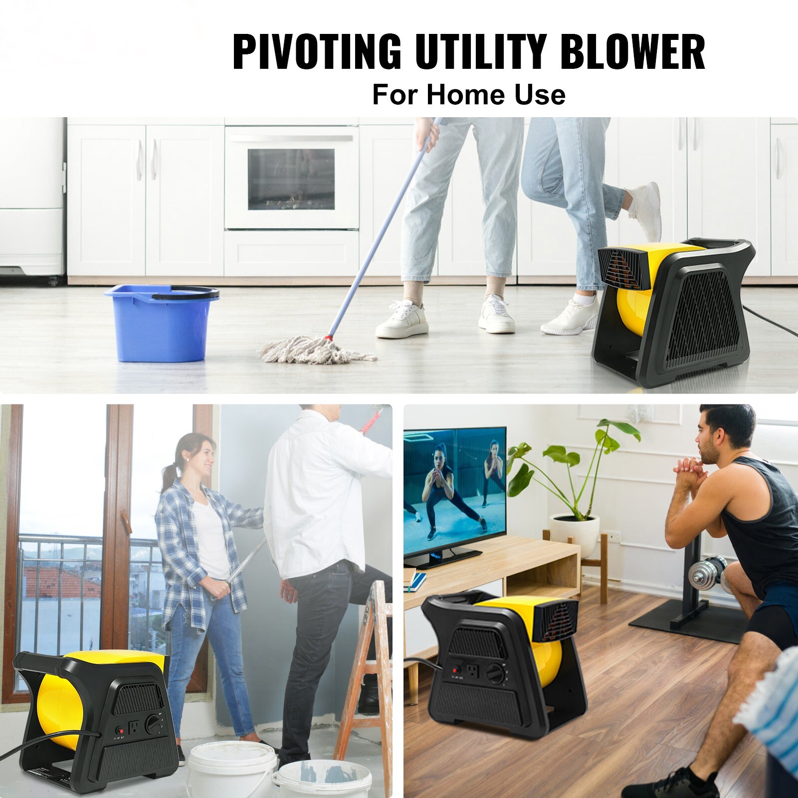 Pivoting Utility Fan Floor Blower Fan 3-Speed High Velocity 600 CFM Home