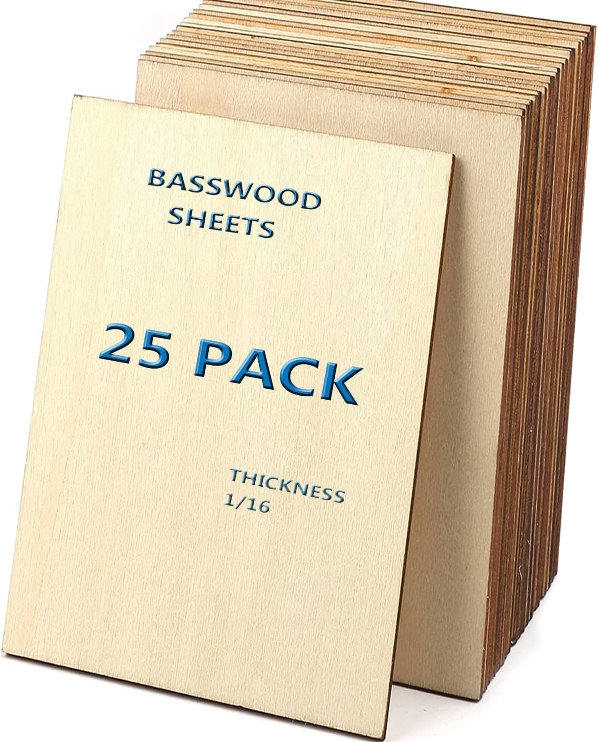 25 Pcs Unfinished Basswood Sheets 1/16", for DIY, Painting, Laser & Wood Burning
