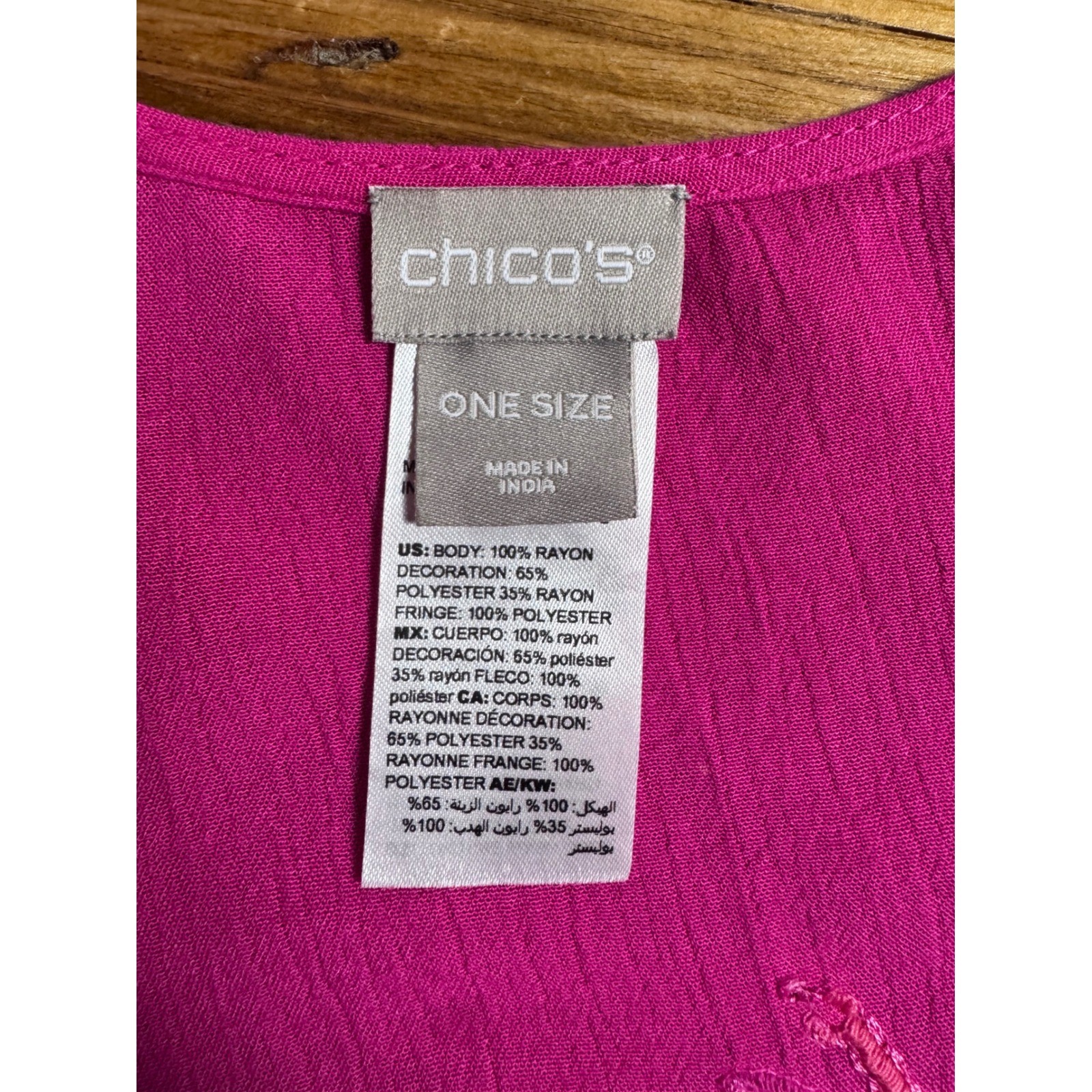 Chicos Floral Embroidered Ruana wrap in summer Berry Pink Kimono Fringe One Size