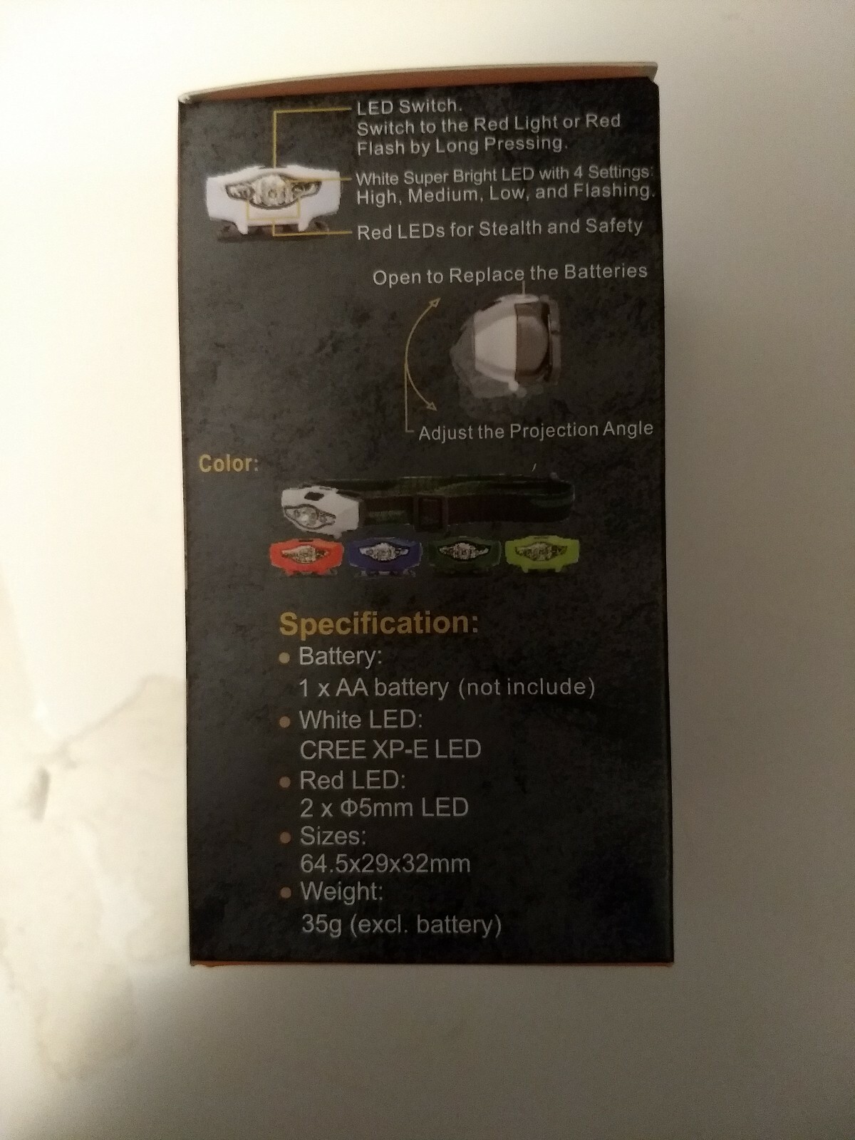 100+ Lumens AA Headlamp, Cree XP-E LED Headlight, White, Camping, Red