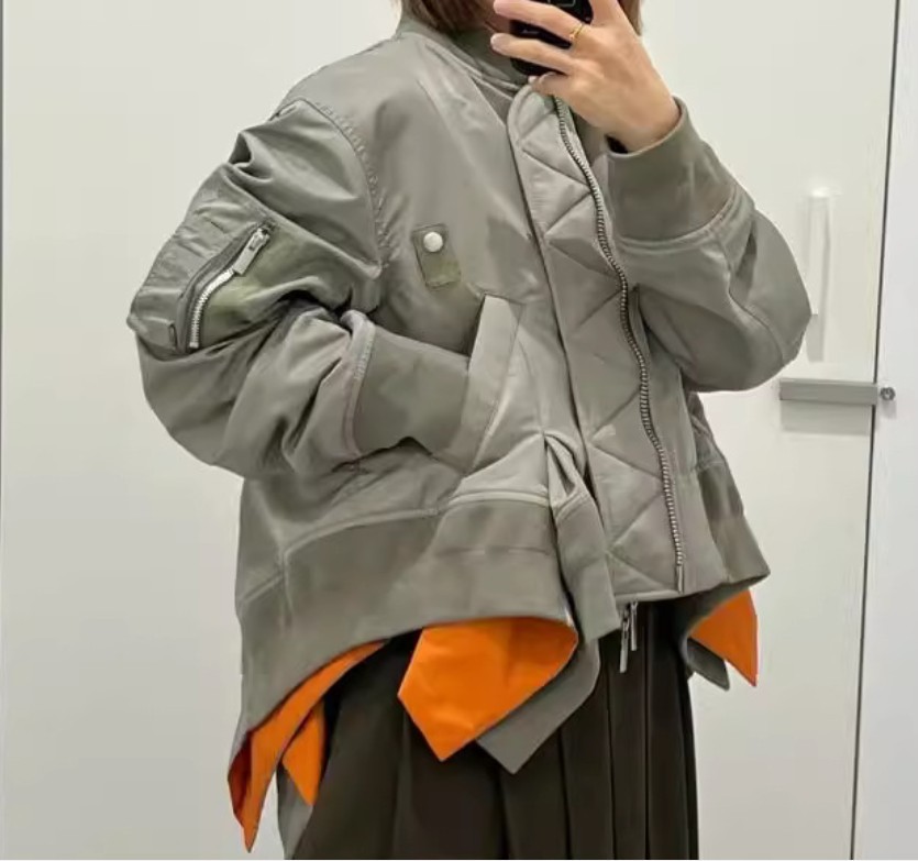 2024AW Lady Sacai Luck Spliced Folded Irregular Ruffle Edge Jacket