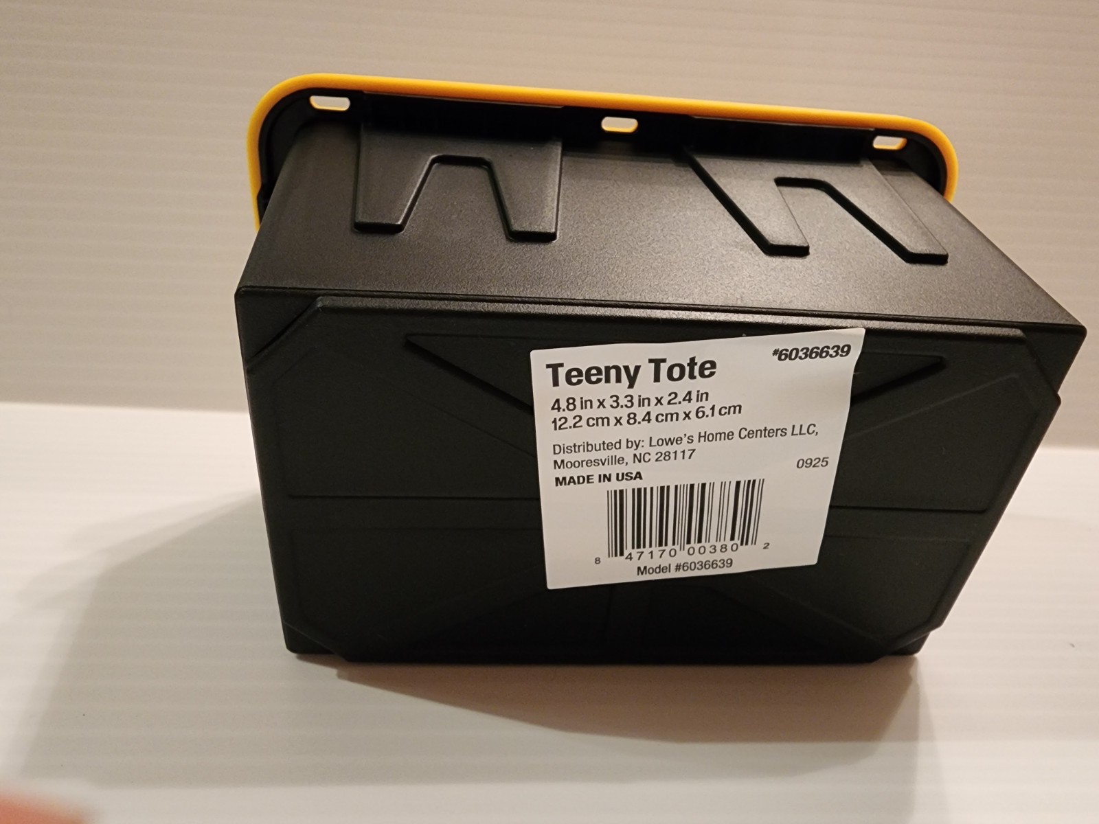 Lowes Lowe's Teeny Totes, X-Small, .38 Quarts, Black Tote W/Yellow Lid Mini Tote