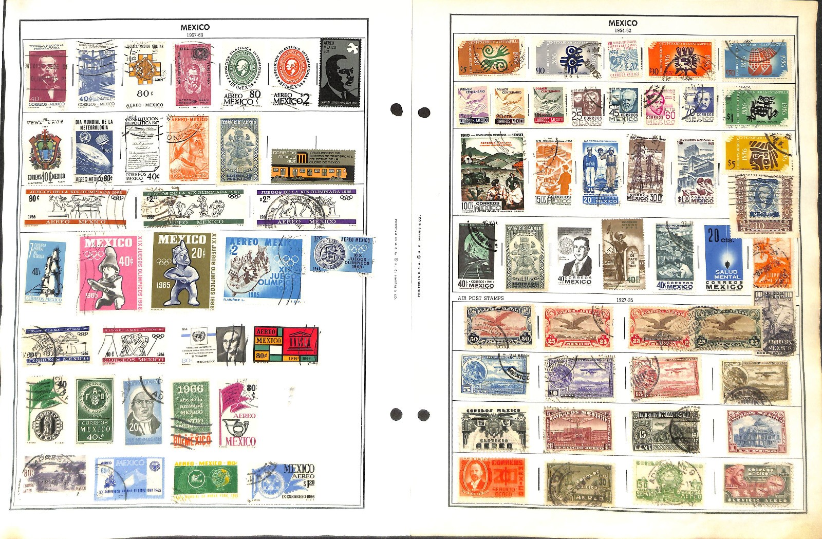 Mexico Stamp Collection on 40 Harris Pages, 1884-1990 (BH)