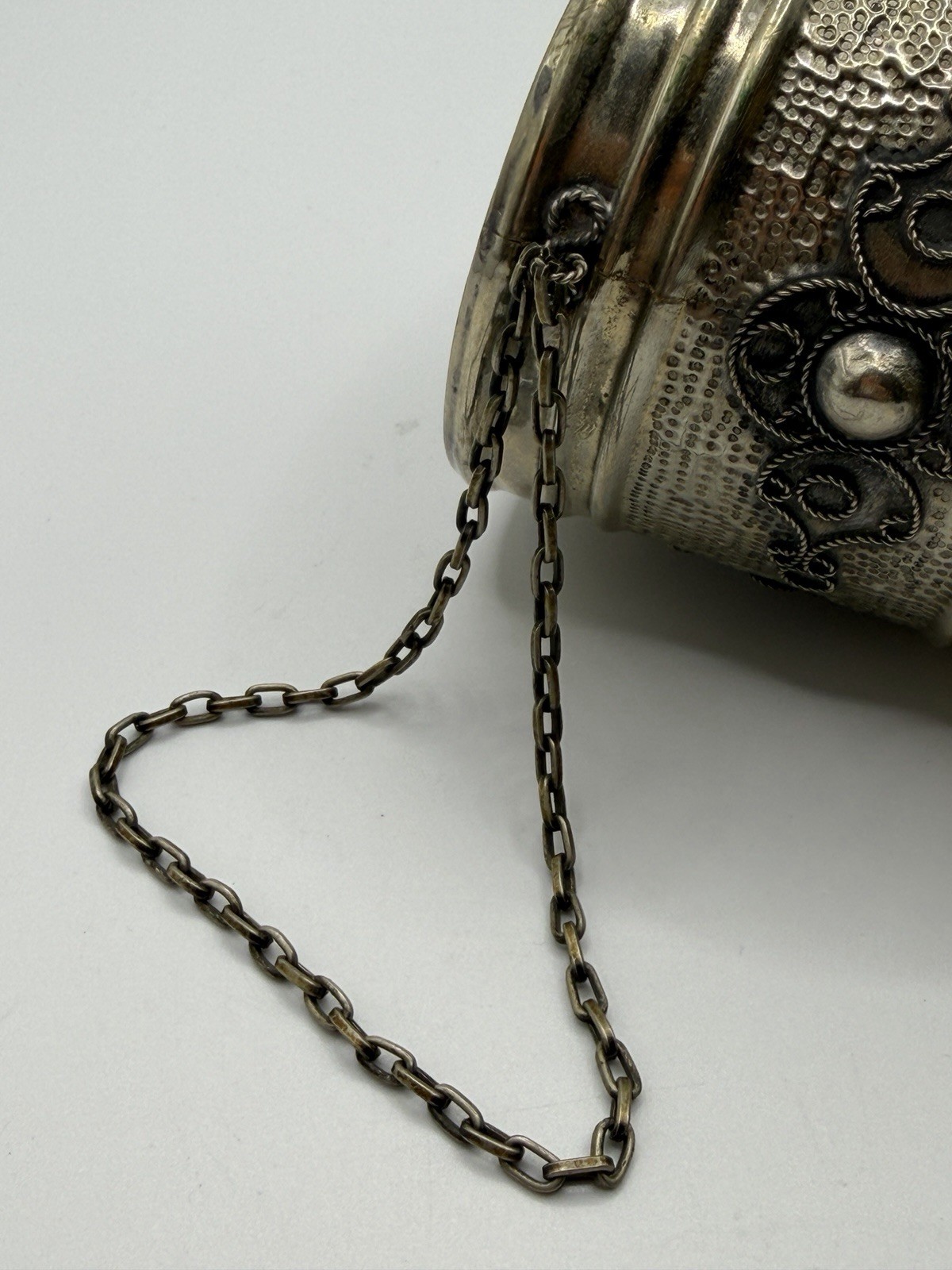 Vintage Ornate Drinking Horn with Chain Used Barware Cup