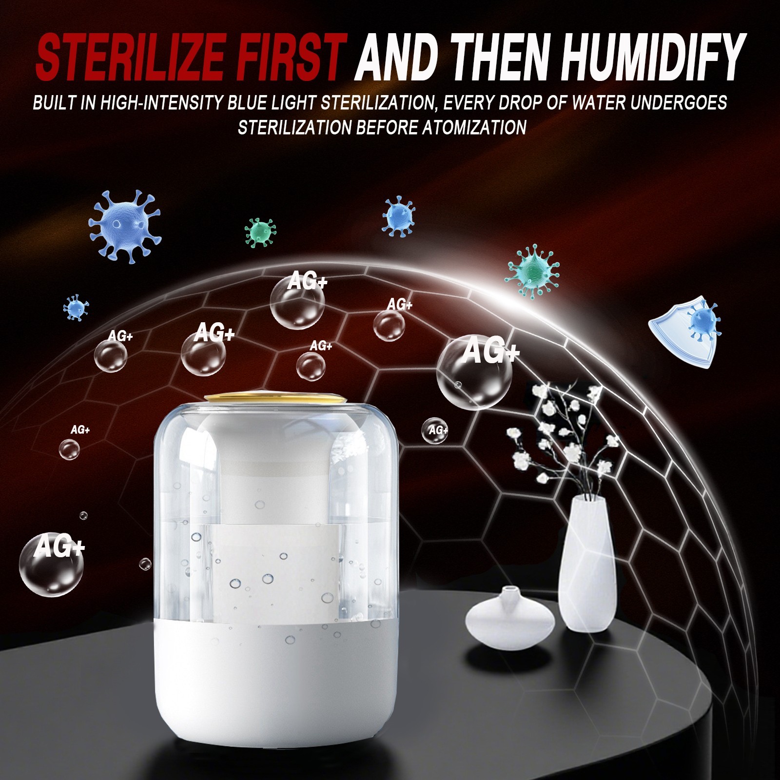 2L Humidifier for home use in bedrooms & offices, Cool Mist LED&high mist output