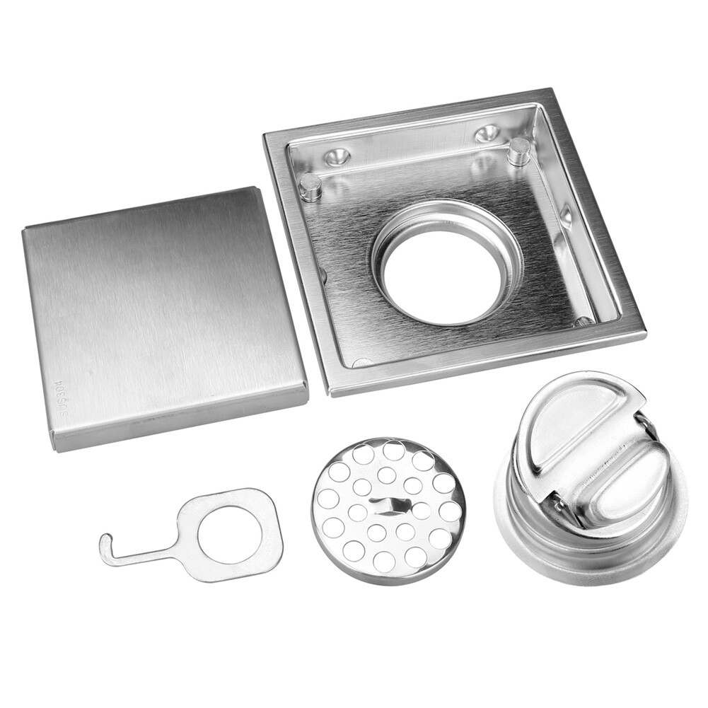 Square Shower Floor Drain 6-Inch Tiled Insert Grate Strainer