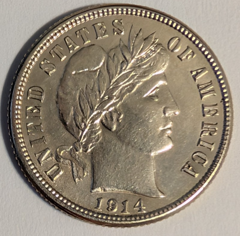 1914 San Francisco Silver Barber Dime. Excellent Condition!