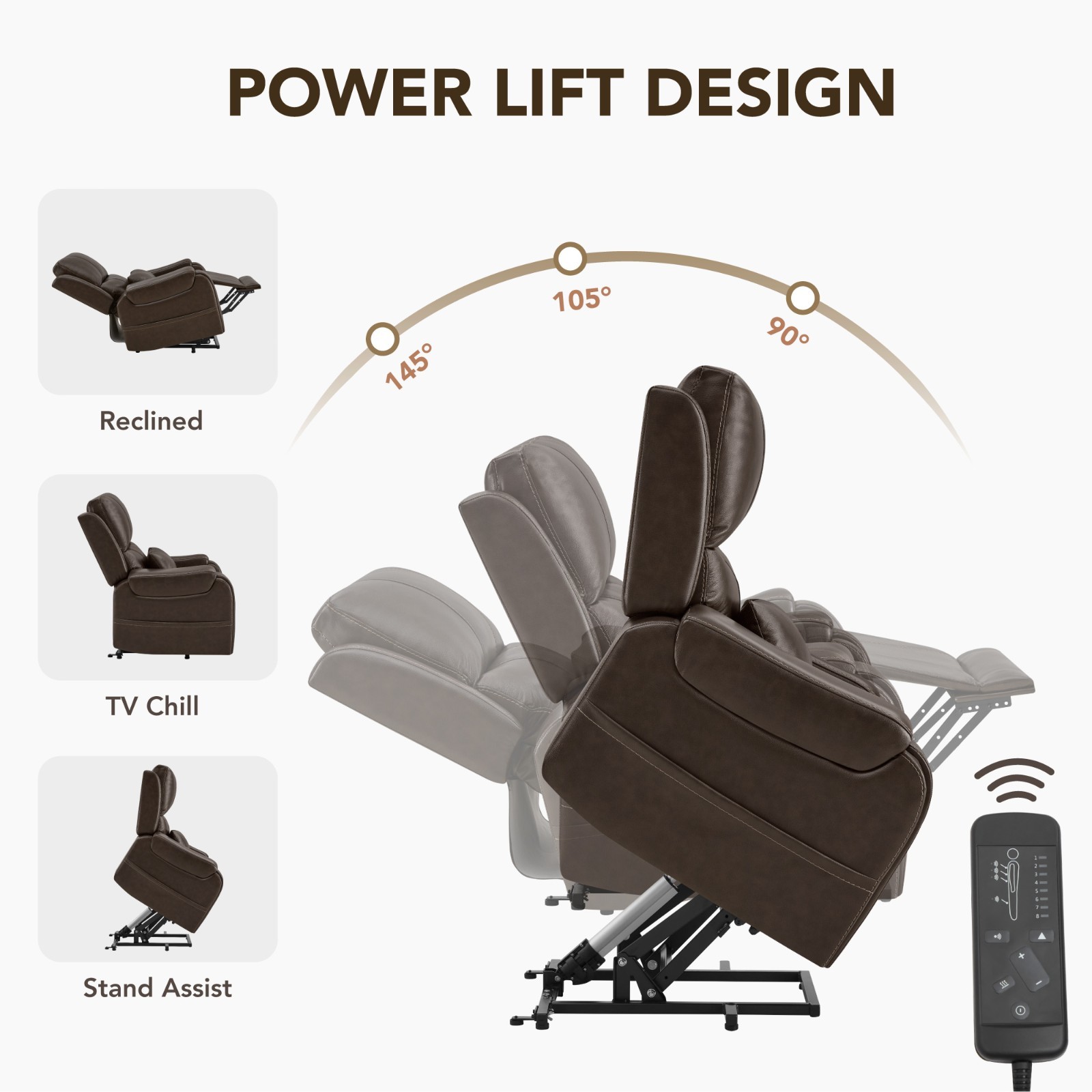 CHITA Power Lift Genuine Leather Recliner Chair for Elderly w/ Heat & Massage