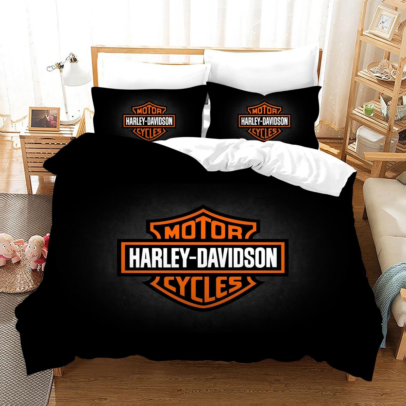 3D Black Harley-Davidson Motorcy Quilt Cover Set Duvet Cover Bedding Pillowcases