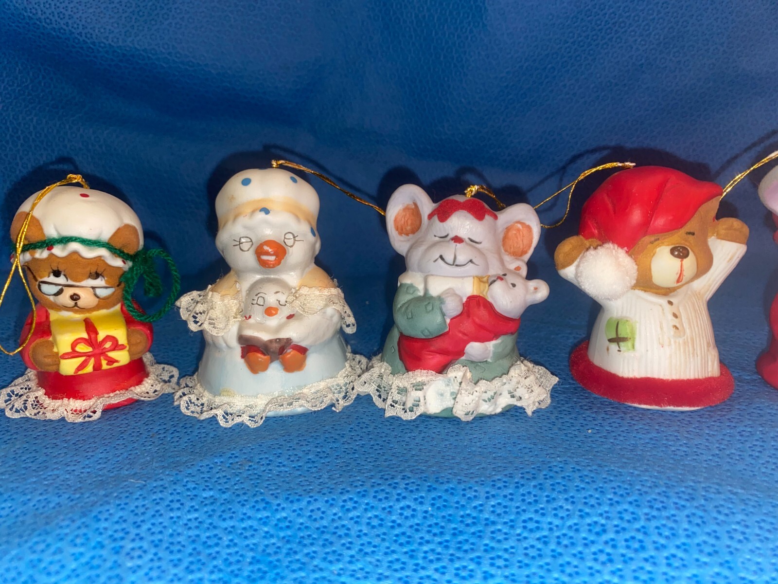11 Vintage Jasco Cute Critter Christmas Bell Porcelain Bisque Ornaments
