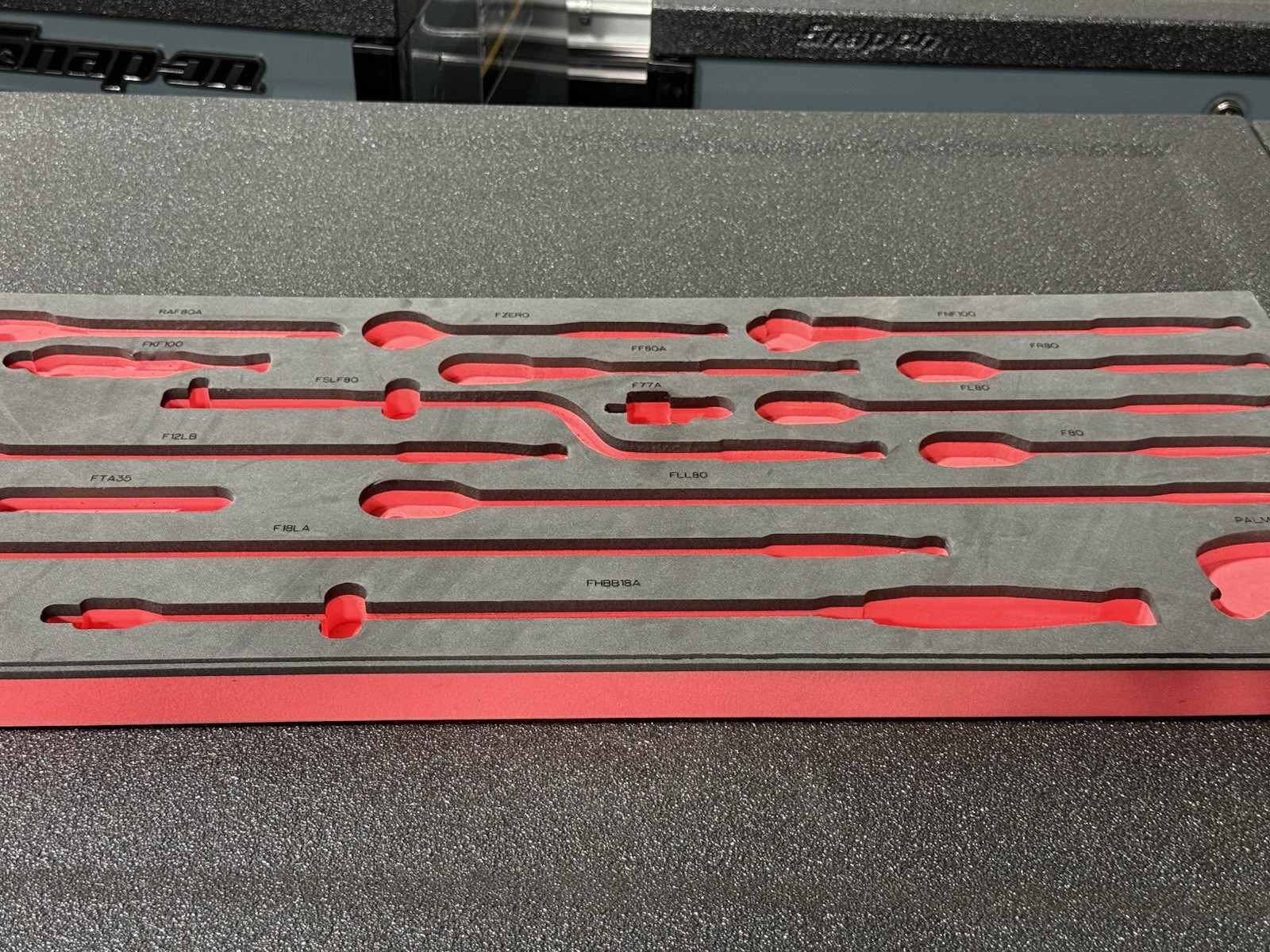 Foam Organizer "3/8 Master Ratchet Set" For Snap-On Ratchets, Black And Red