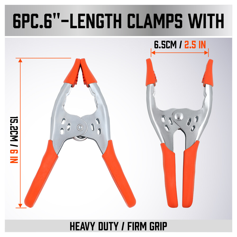 6Pcs 6" inch Heavy Duty Metal Spring Clamps Tips Tool Clip 2.5" Jaw Opening
